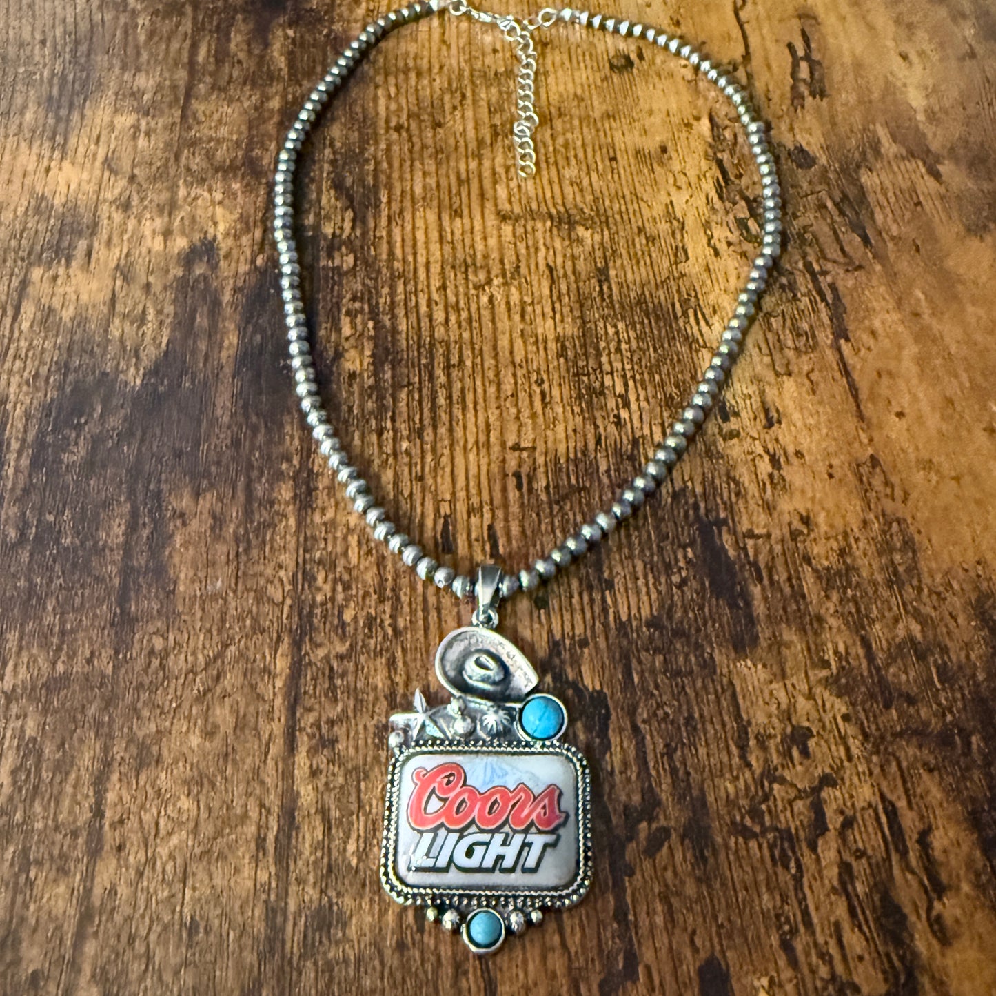 Western Cowgirl Coors Light Beer Silver Pearl Choker Necklace