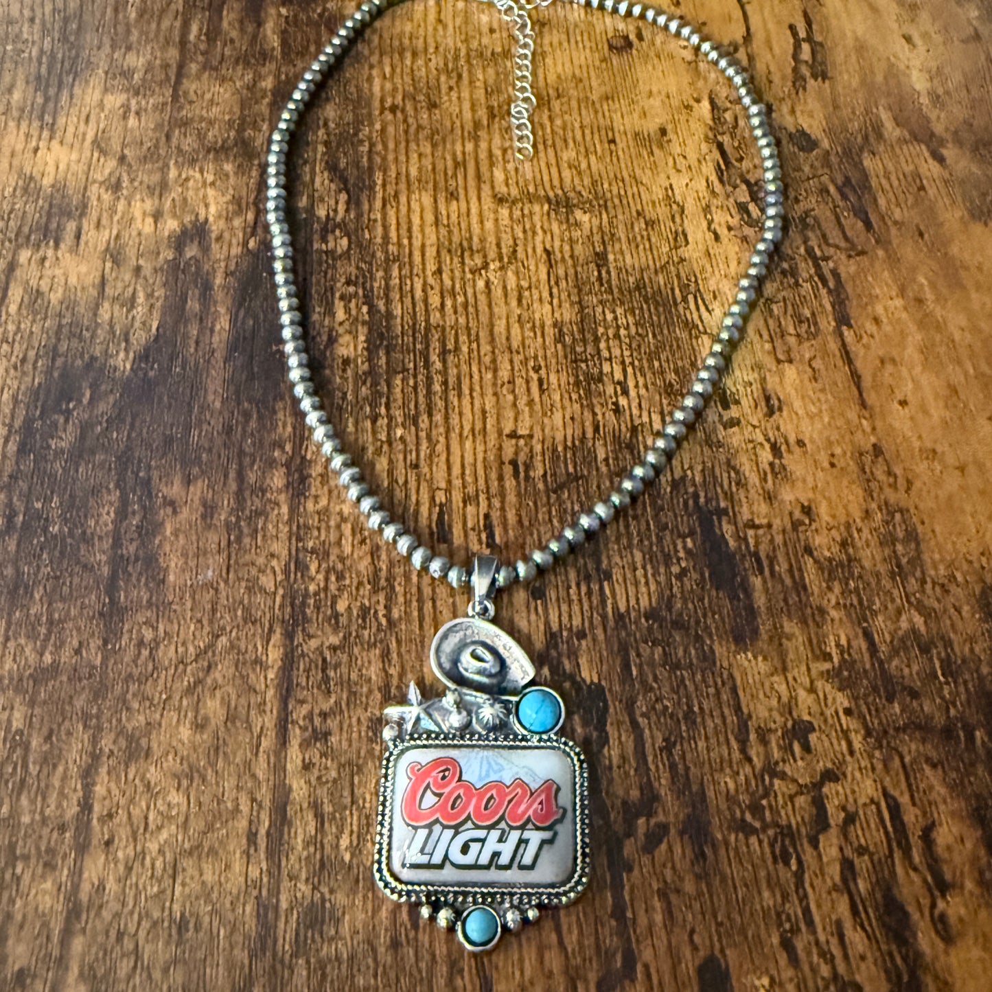 Western Cowgirl Coors Light Beer Silver Pearl Choker Necklace