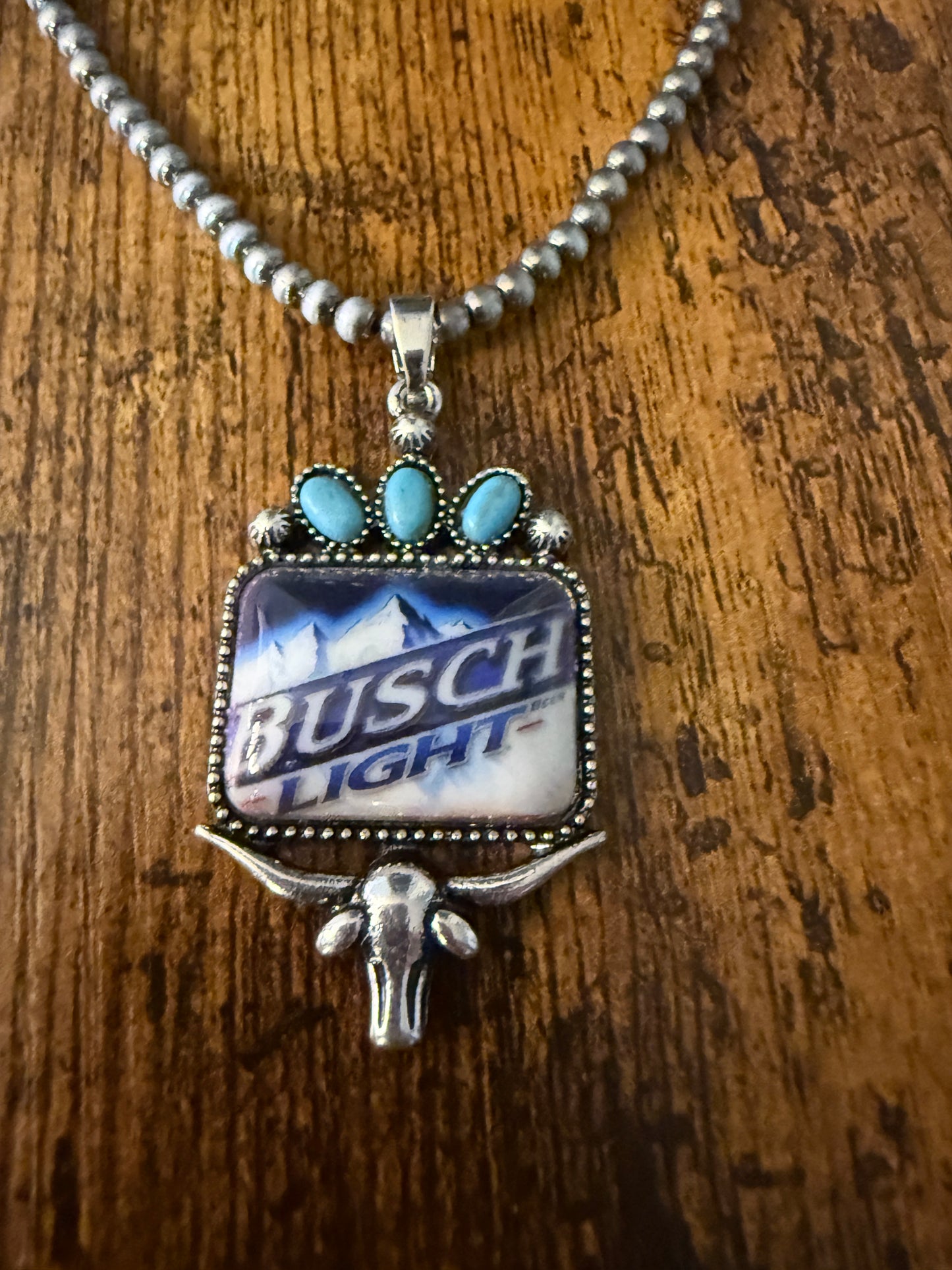 South Western Cowgirls Busch Light Silver Pearl Choker Pendant Necklace