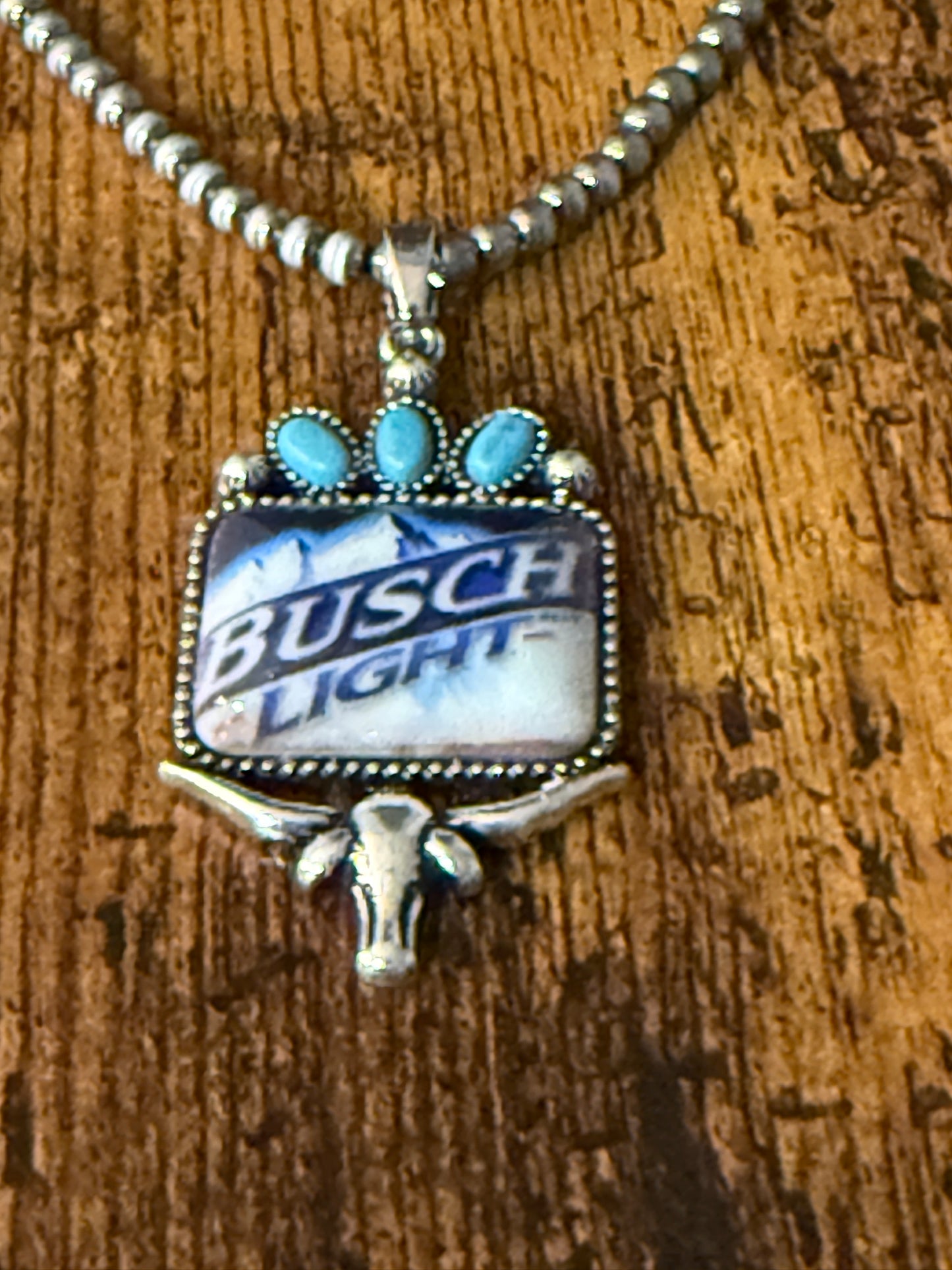 South Western Cowgirls Busch Light Silver Pearl Choker Pendant Necklace