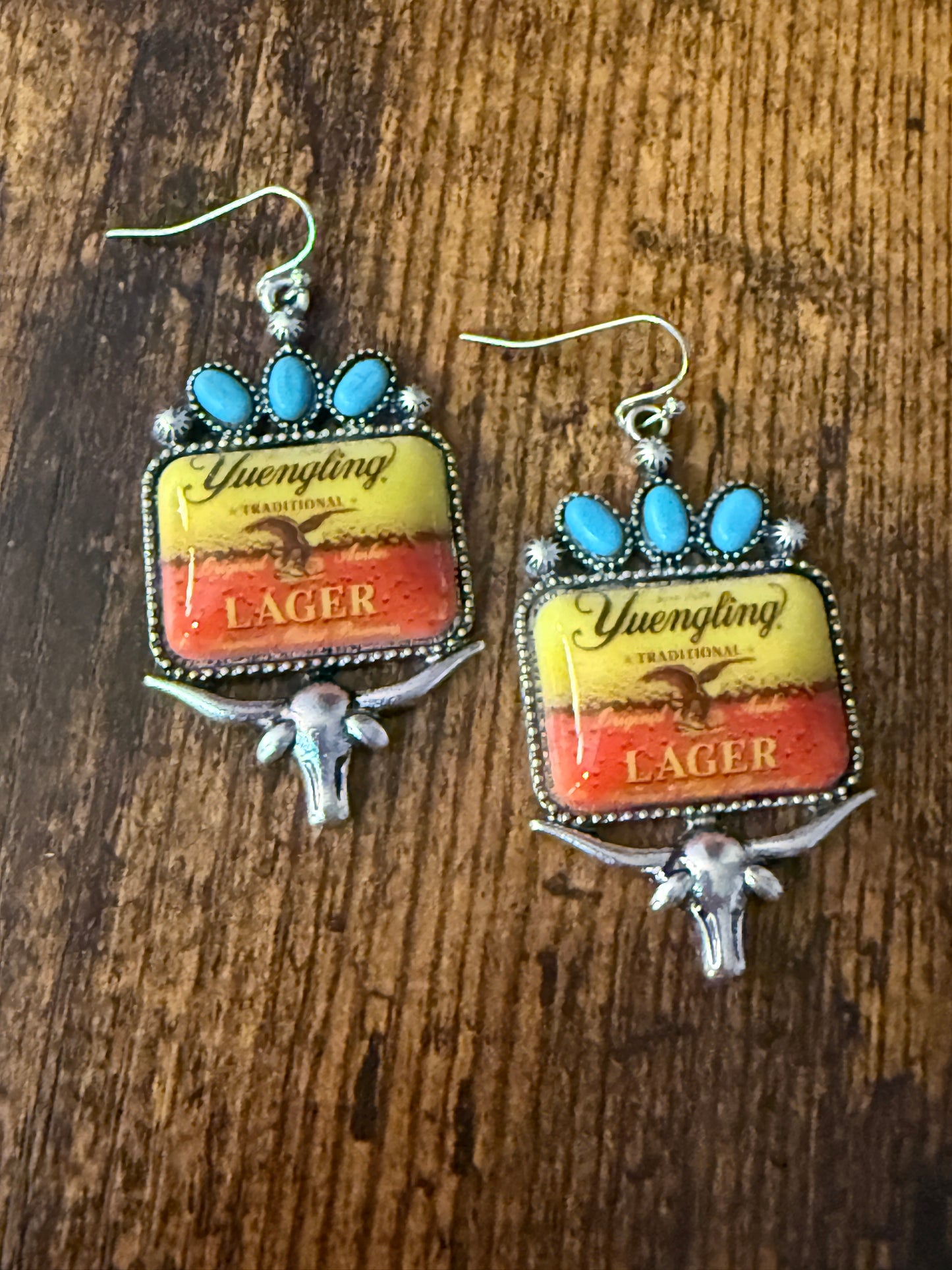 Western Cowgirl Yuengling Lager Drop Wire Earrings Mixed Metals
