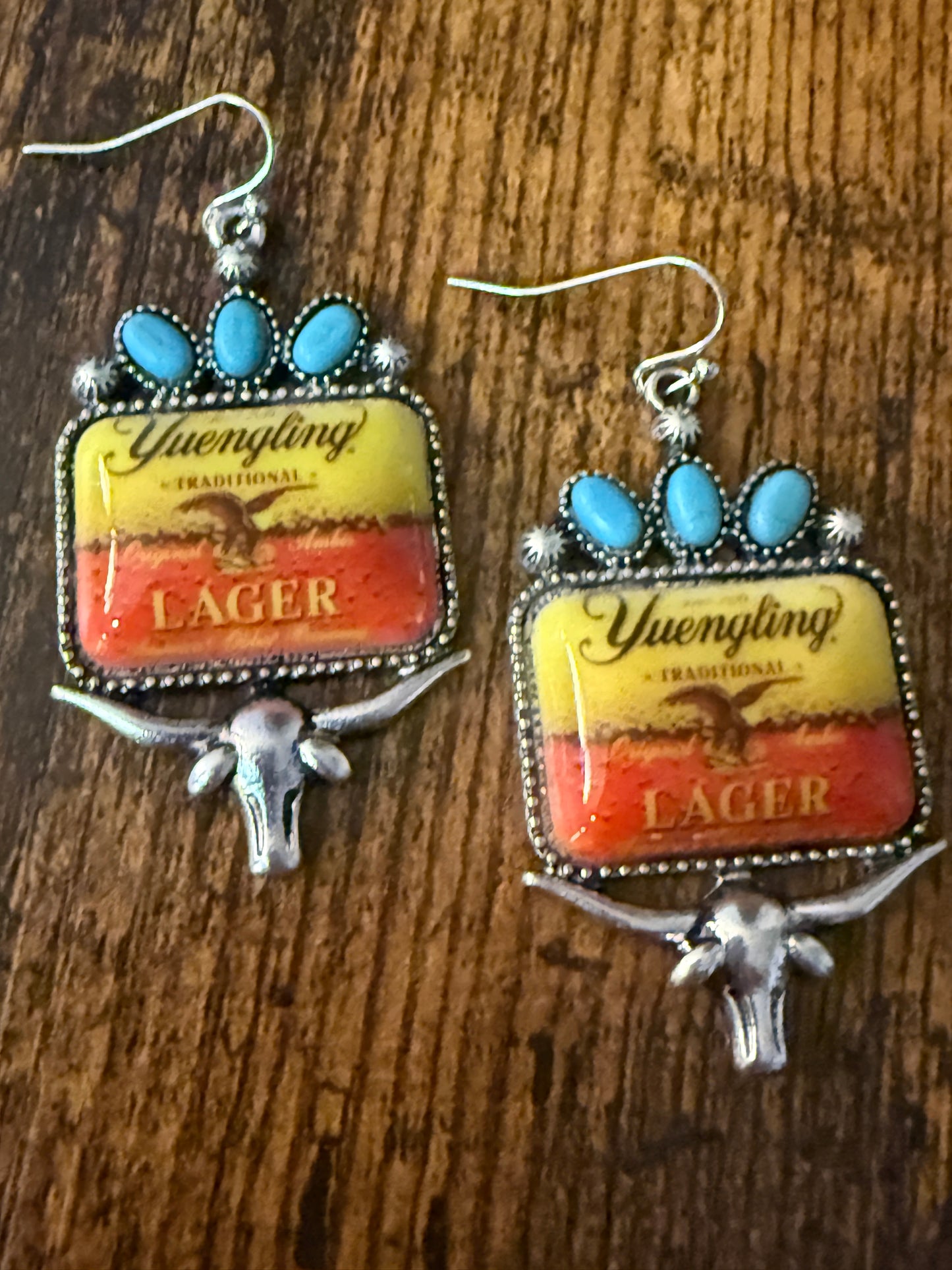 Western Cowgirl Yuengling Lager Drop Wire Earrings Mixed Metals