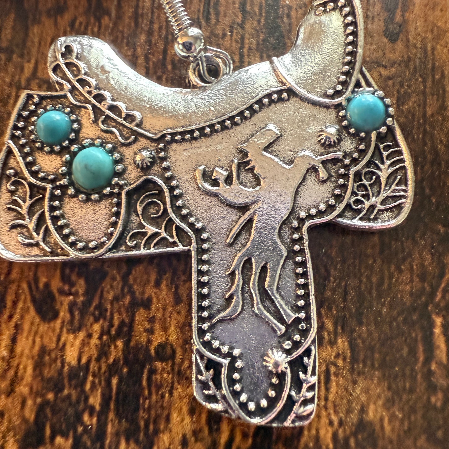 Western Cowgirl Turquoise Saddle Up Wire Drop Earrings With Mixed Metals