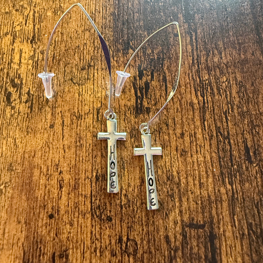 Hope Cross Wire Drop Earrings Mixed Metals Delicate Religious Jewelry