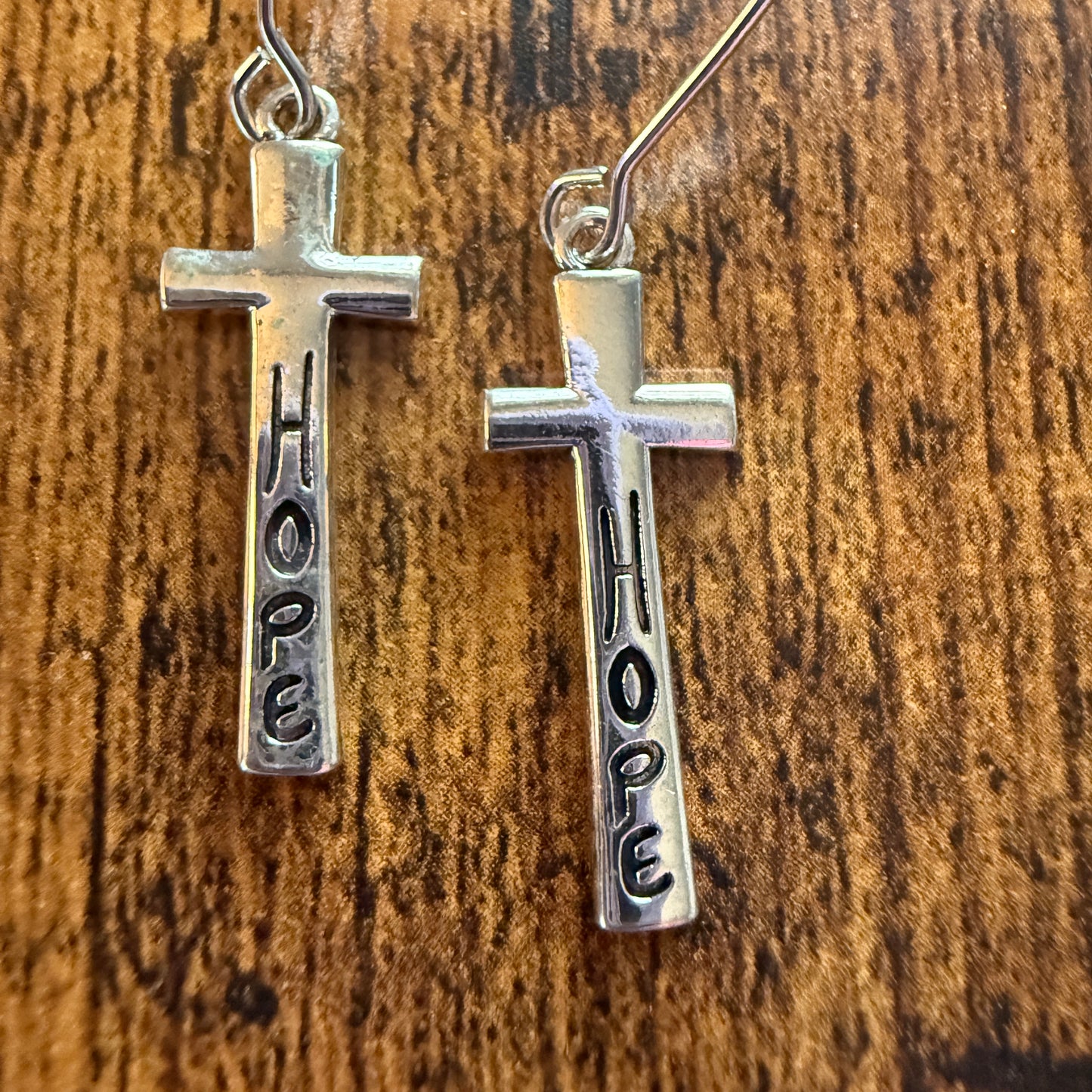 Hope Cross Wire Drop Earrings Mixed Metals Delicate Religious Jewelry
