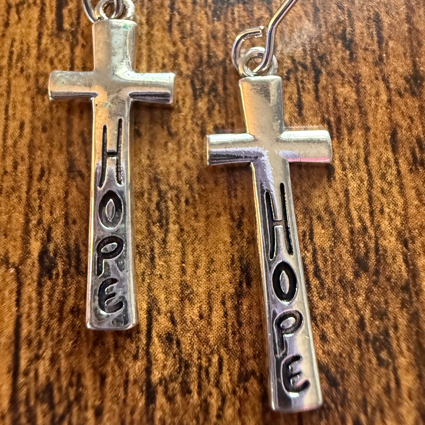 Hope Cross Wire Drop Earrings Mixed Metals Delicate Religious Jewelry