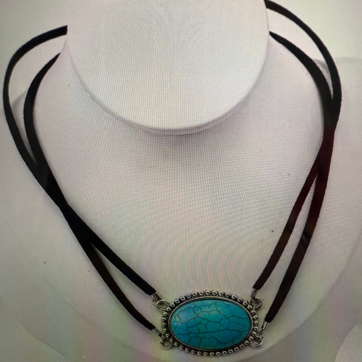 Western Cowgirl Turquoise Stone Choker Necklace With Adjustable Black Cord