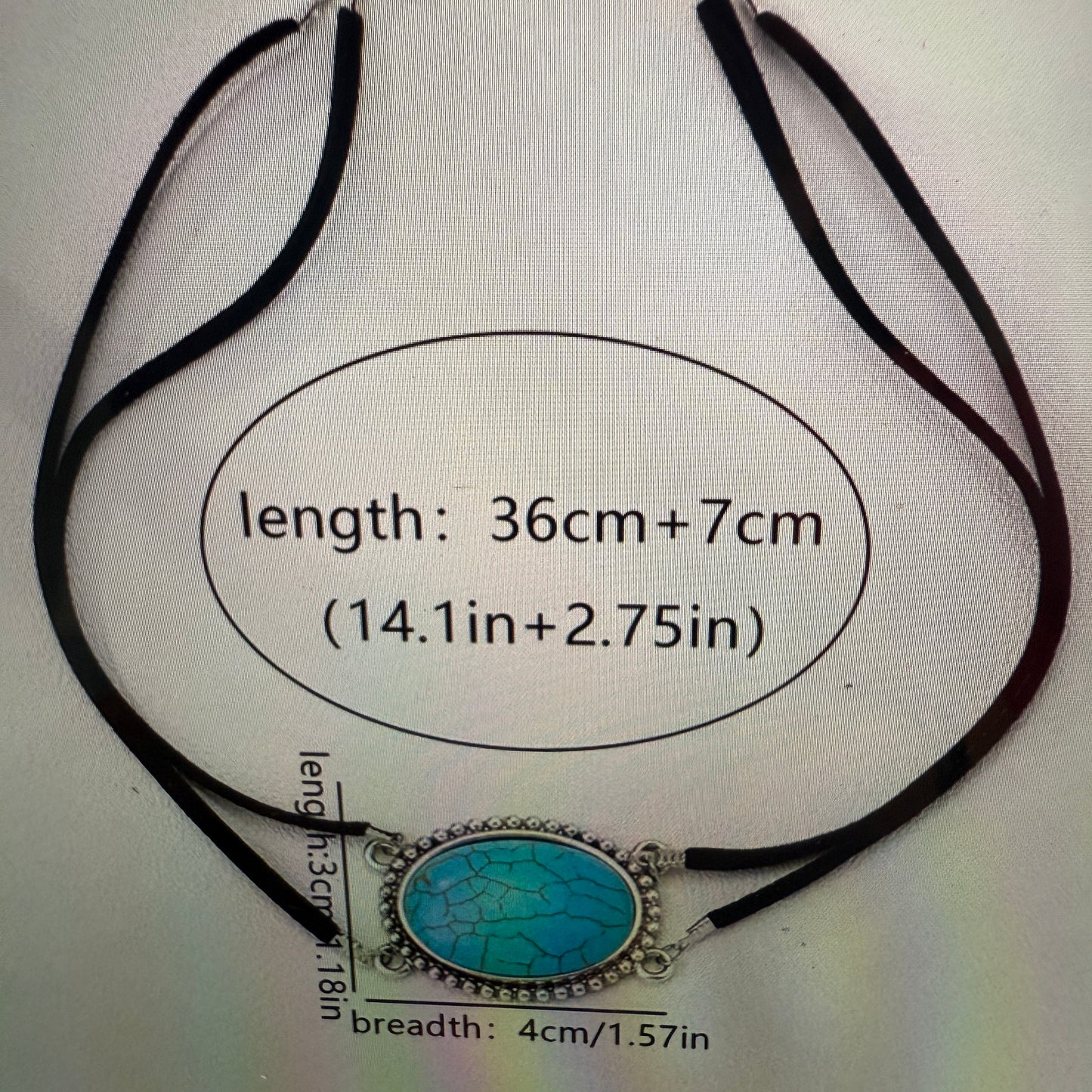 Western Cowgirl Turquoise Stone Choker Necklace With Adjustable Black Cord