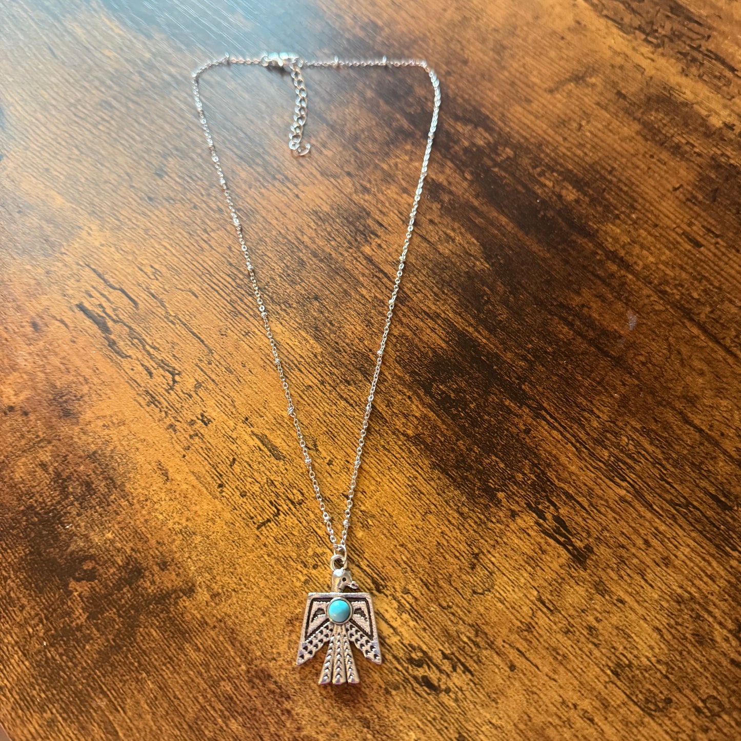 Navajo Style Thunderbird Faux Turquoise Pendant Necklace Mixed Metals