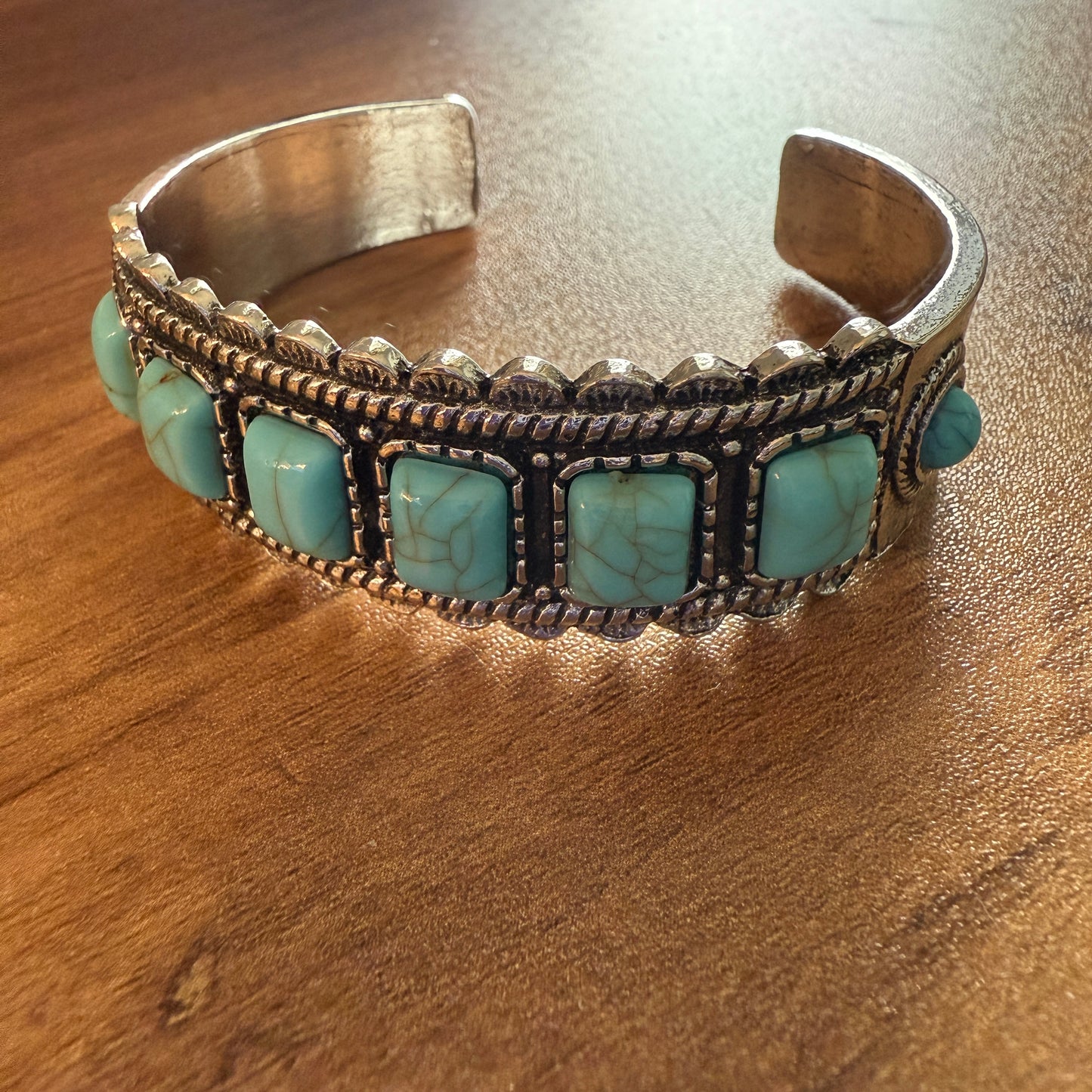 Western Cowgirl Turquoise Gemstone Cuff Bangle Mixed Metals