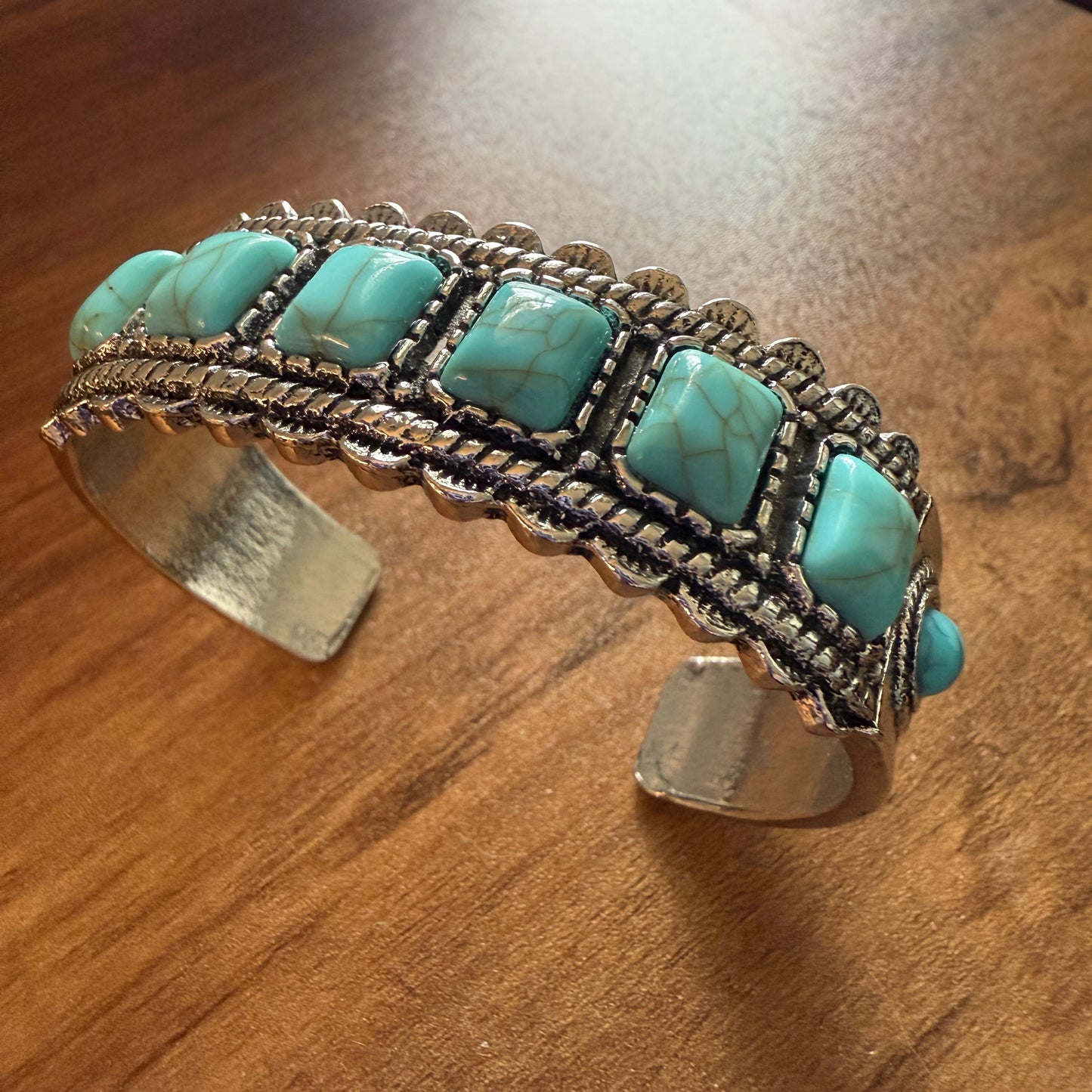 Western Cowgirl Turquoise Gemstone Cuff Bangle Mixed Metals