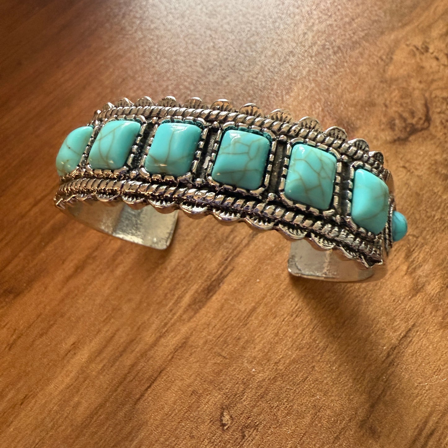 Western Cowgirl Turquoise Gemstone Cuff Bangle Mixed Metals