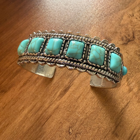 Western Cowgirl Turquoise Gemstone Cuff Bangle Mixed Metals