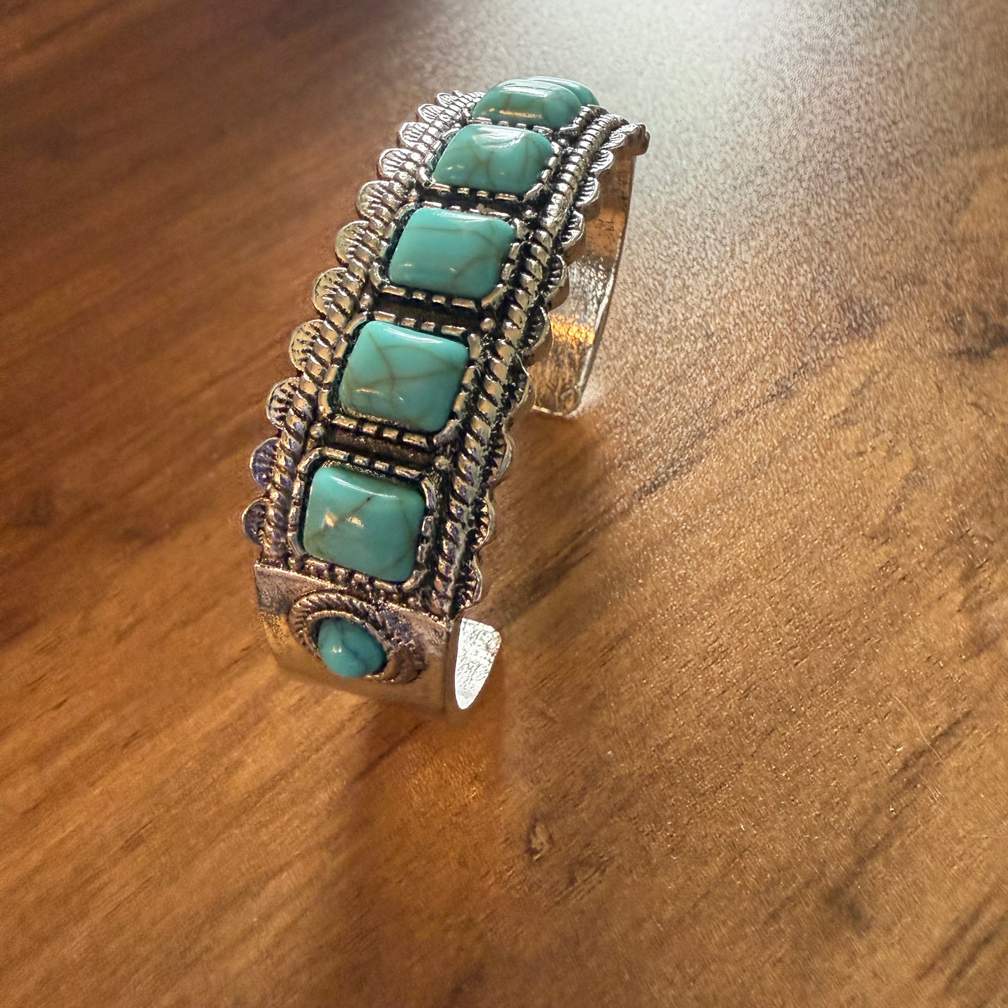 Western Cowgirl Turquoise Gemstone Cuff Bangle Mixed Metals