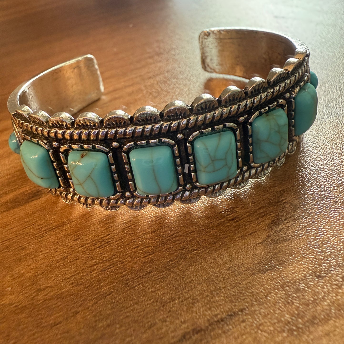 Western Cowgirl Turquoise Gemstone Cuff Bangle Mixed Metals