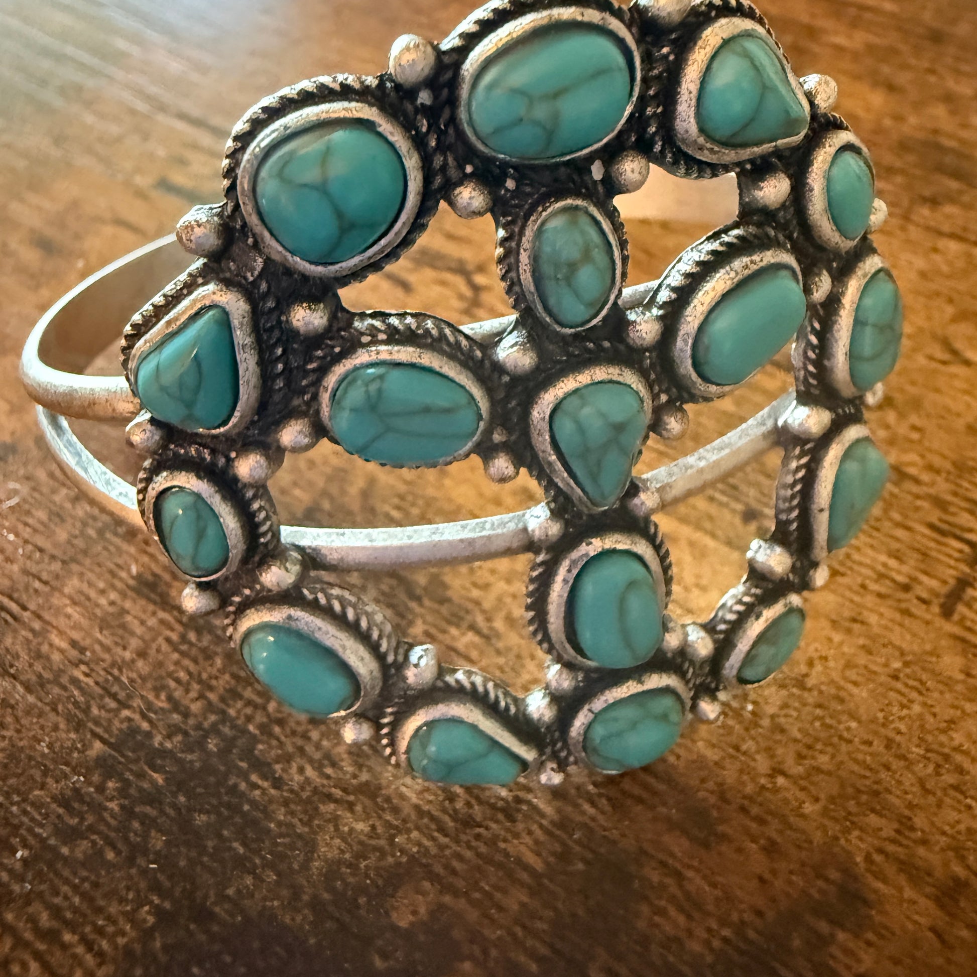 Cowgirl Hippie Blue Turquoise Stone Peace Sign Bangle, Mixed Metals WildWestBoho