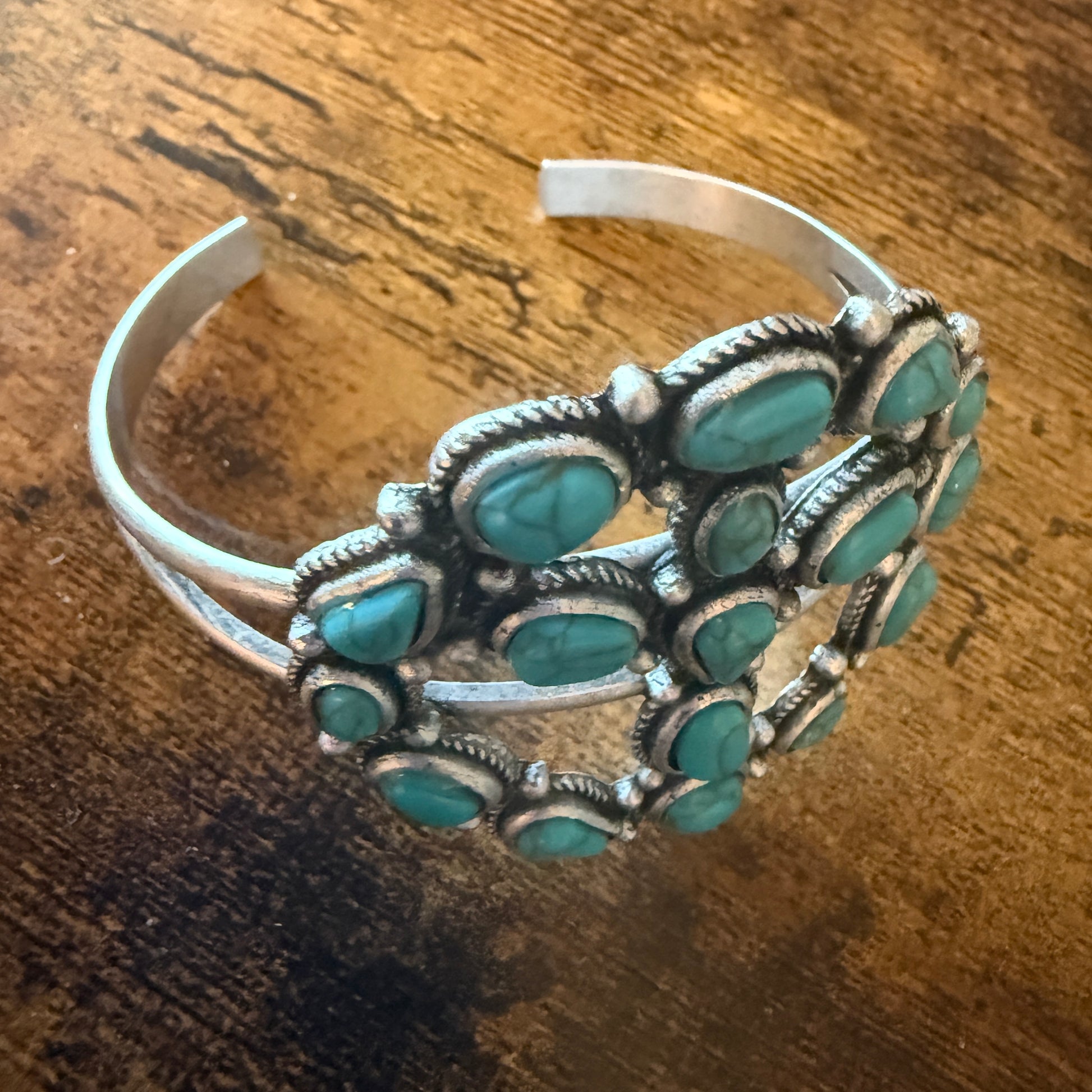 Cowgirl Hippie Blue Turquoise Stone Peace Sign Bangle, Mixed Metals WildWestBoho