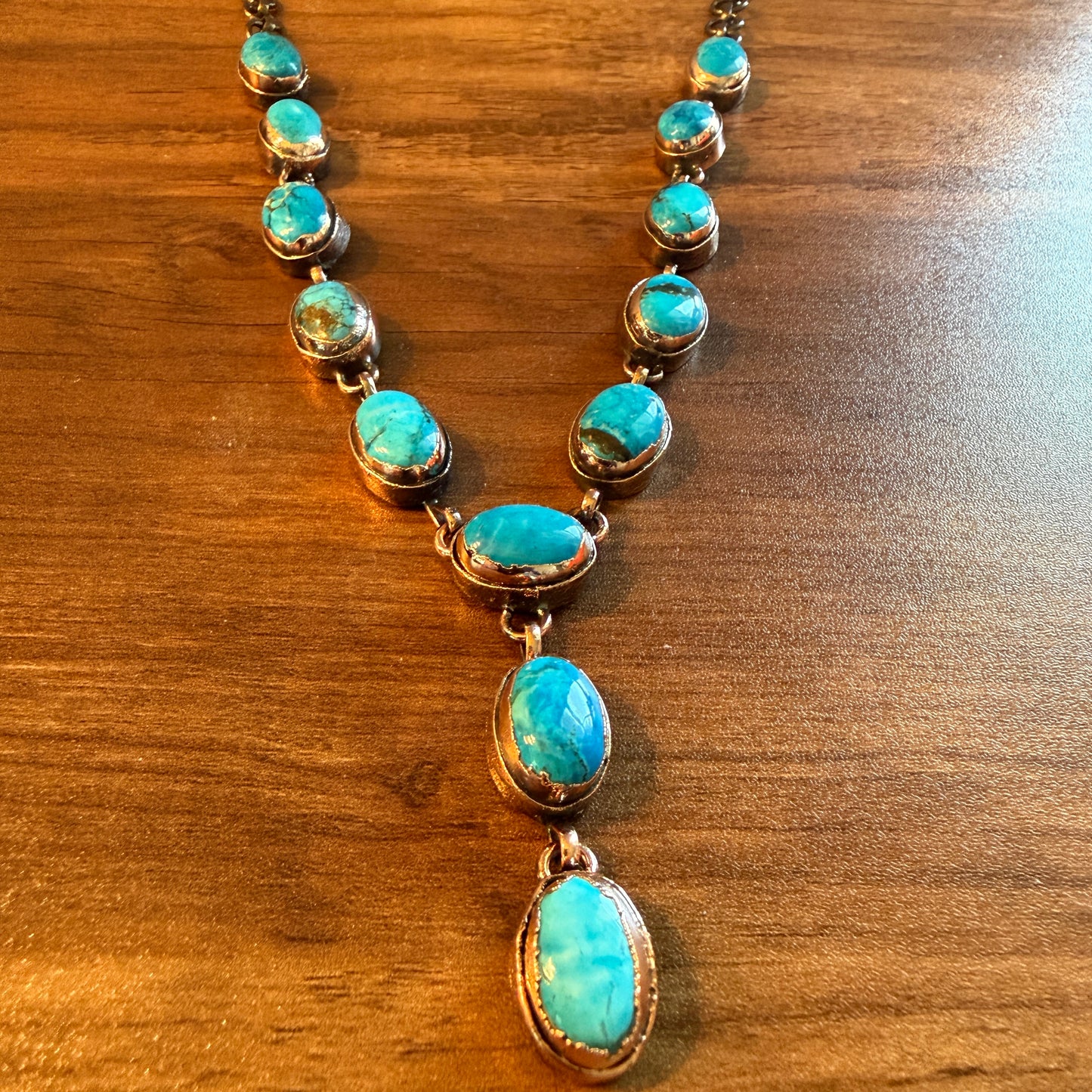 Handcrafted Turquoise Dahlia Stone Necklace Copper Chain 18 Inch