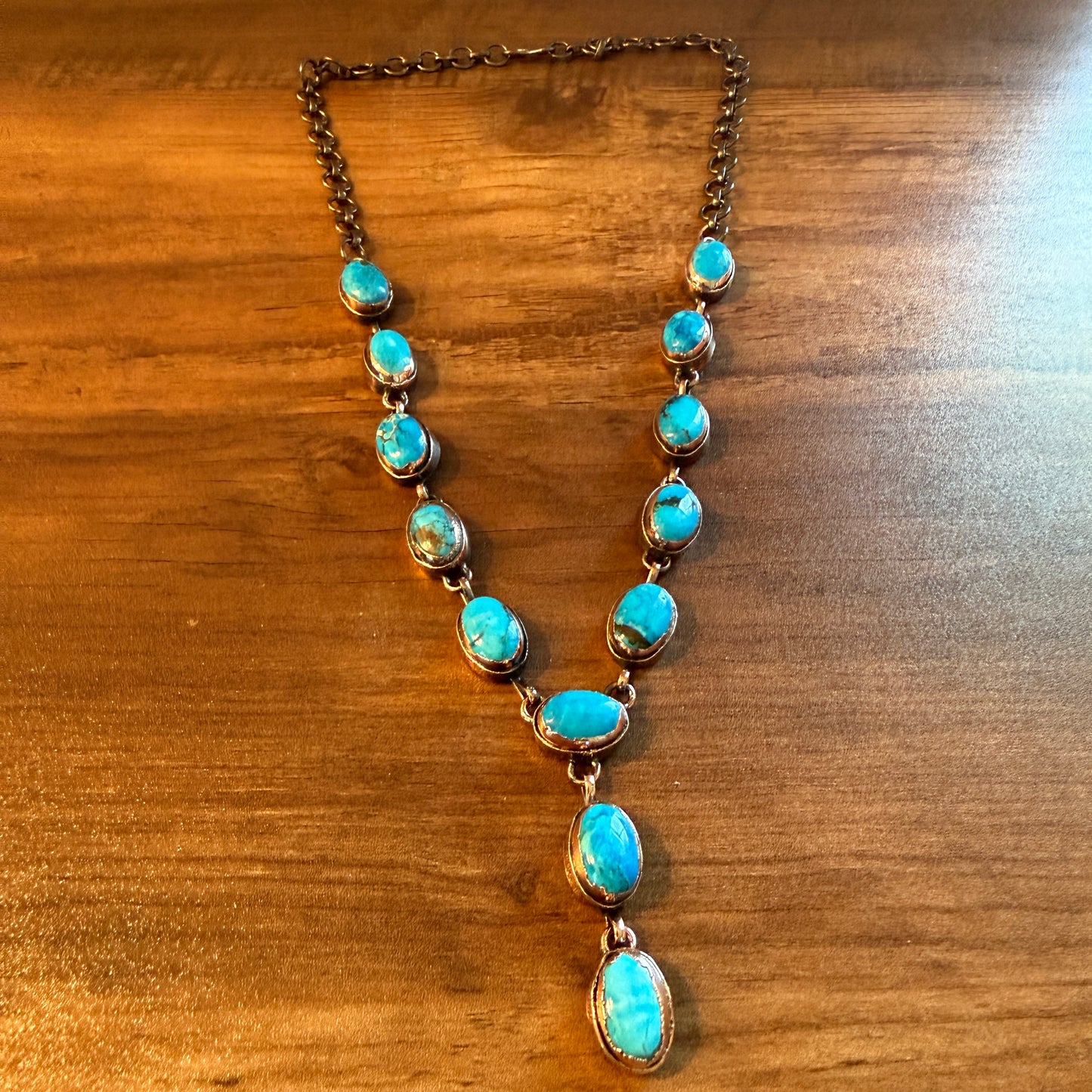 Handcrafted Turquoise Dahlia Stone Necklace Copper Chain 18 Inch