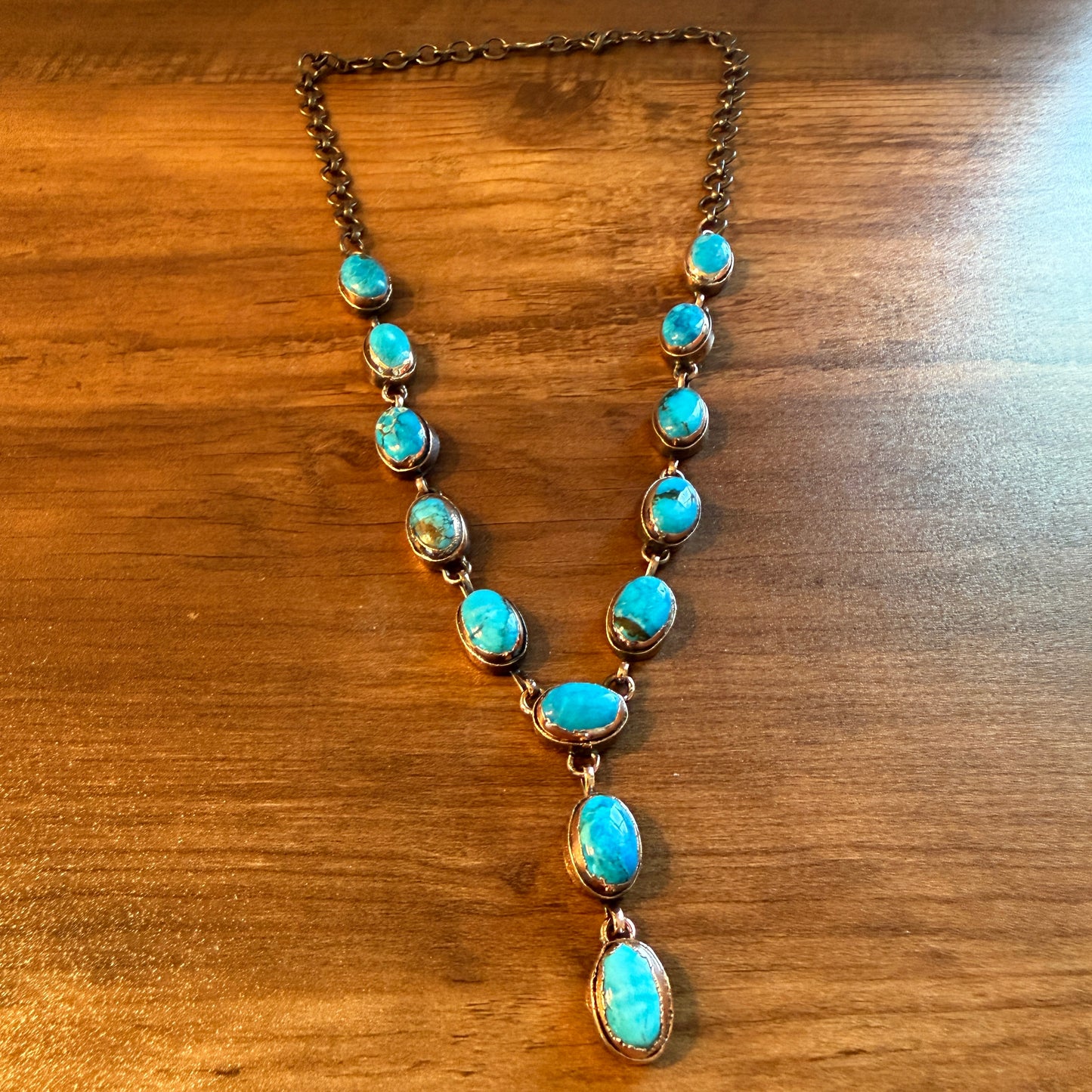 Handcrafted Turquoise Dahlia Stone Necklace Copper Chain 18 Inch