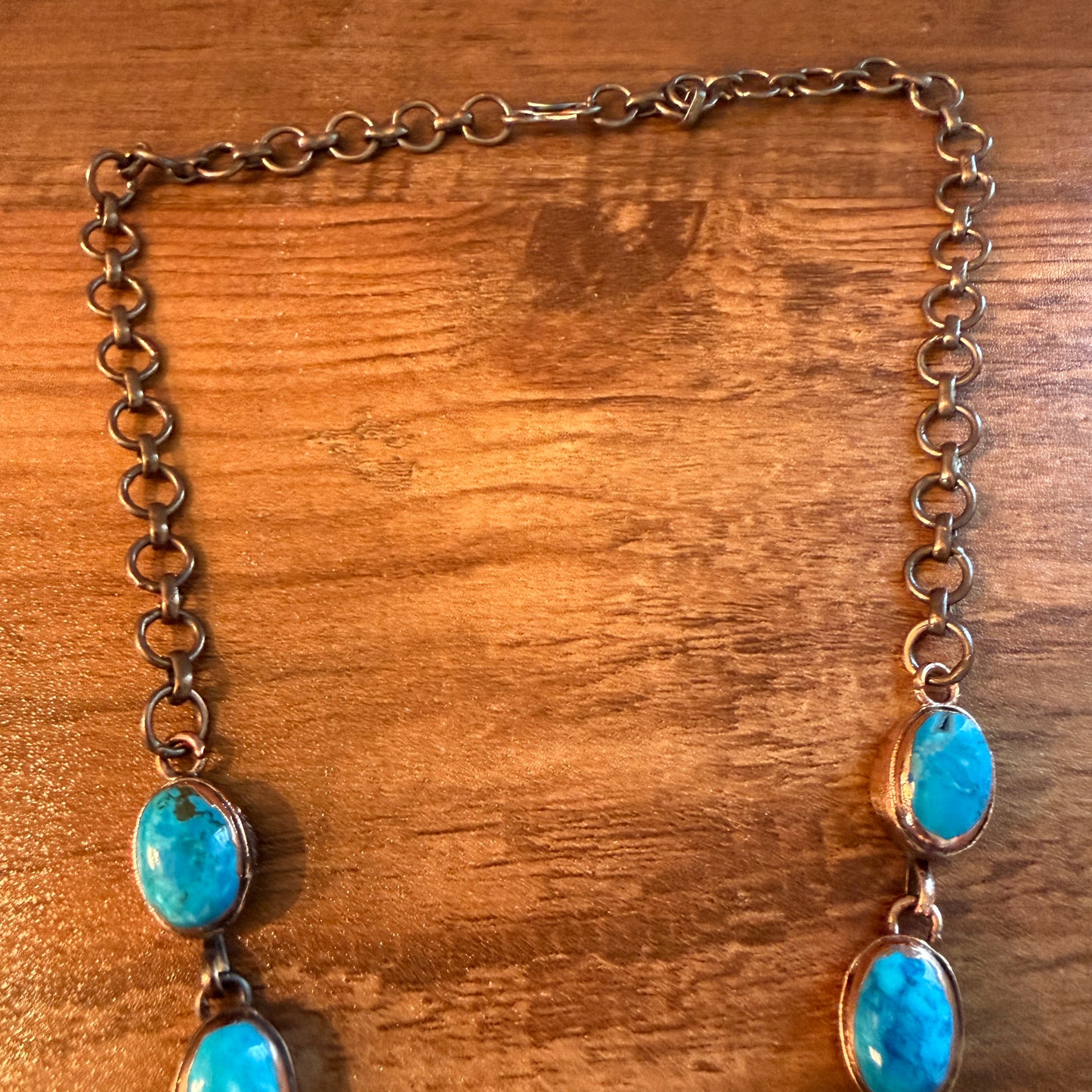 Handcrafted Turquoise Dahlia Stone Necklace Copper Chain 18 Inch