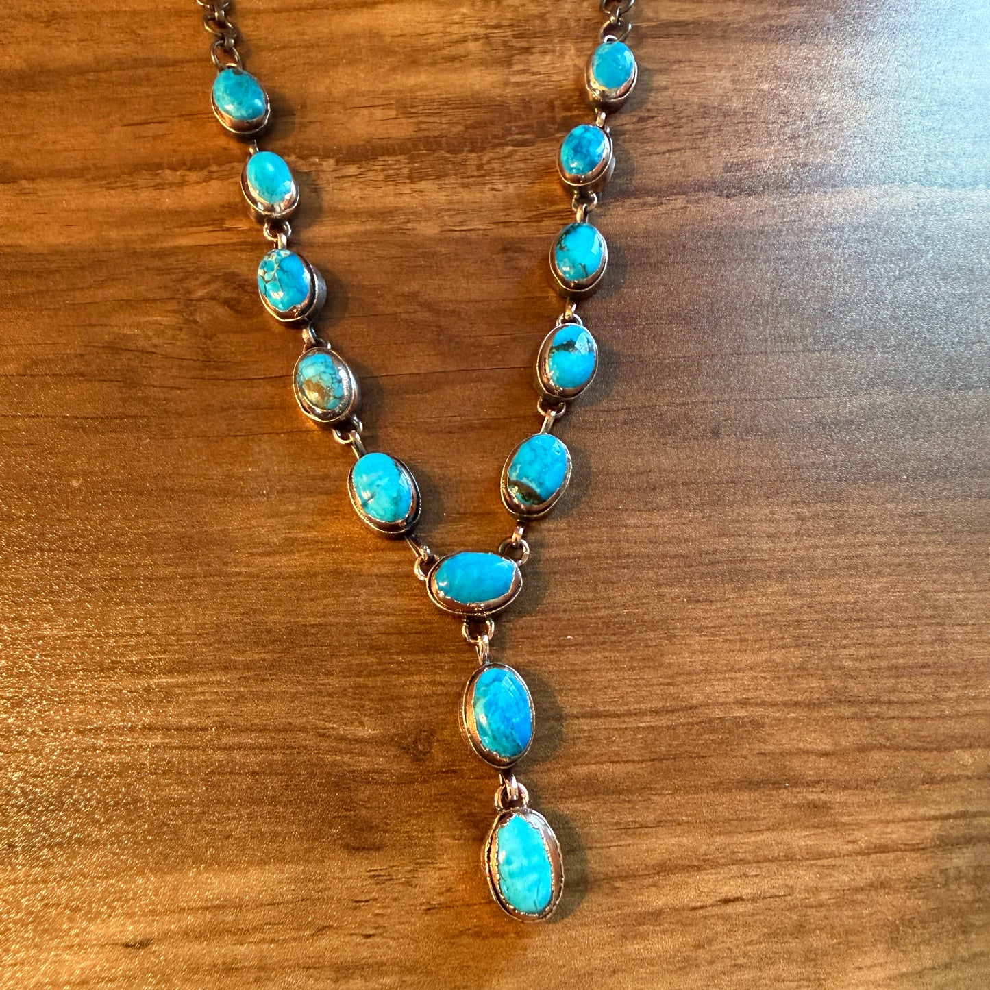 Handcrafted Turquoise Dahlia Stone Necklace Copper Chain 18 Inch