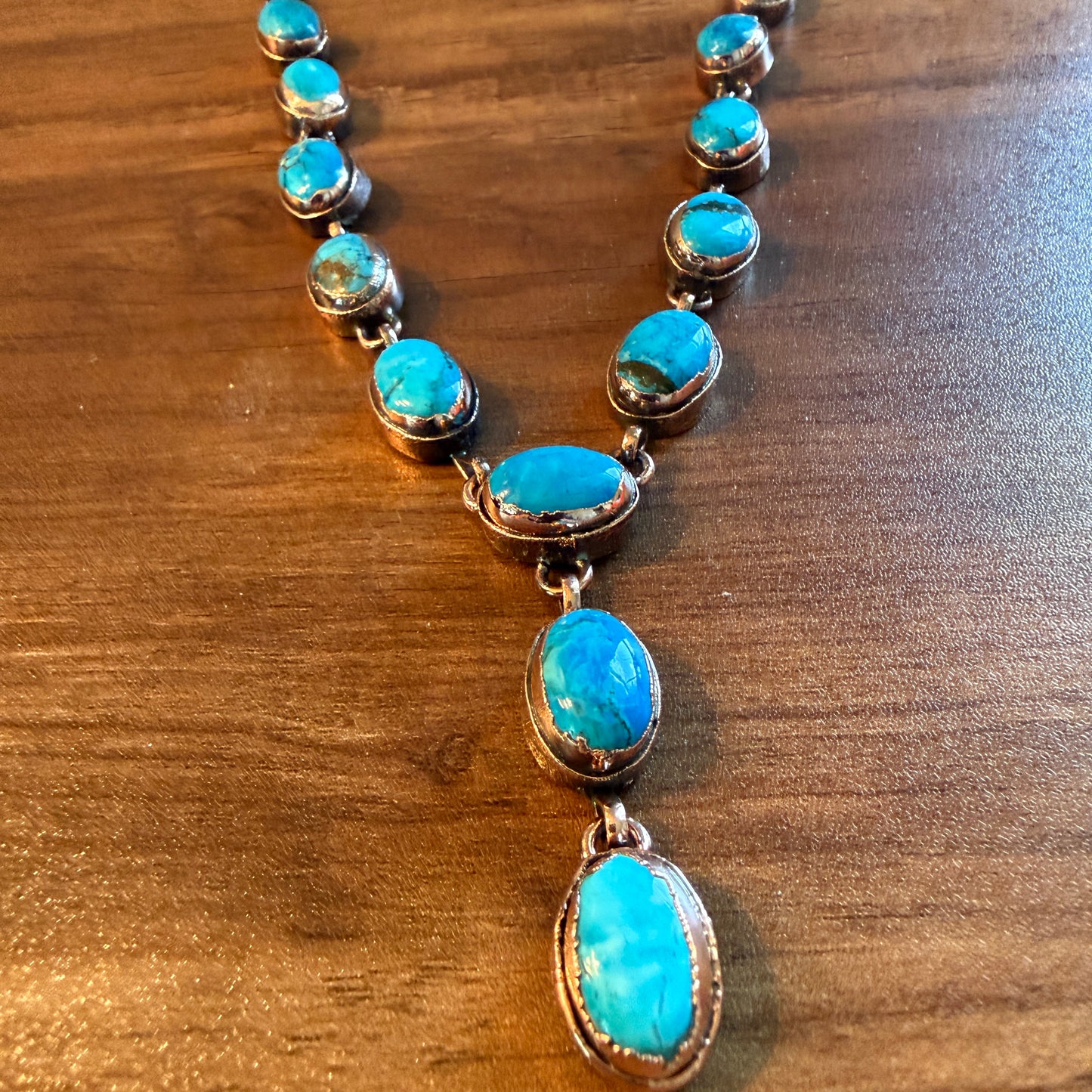 Handcrafted Turquoise Dahlia Stone Necklace Copper Chain 18 Inch