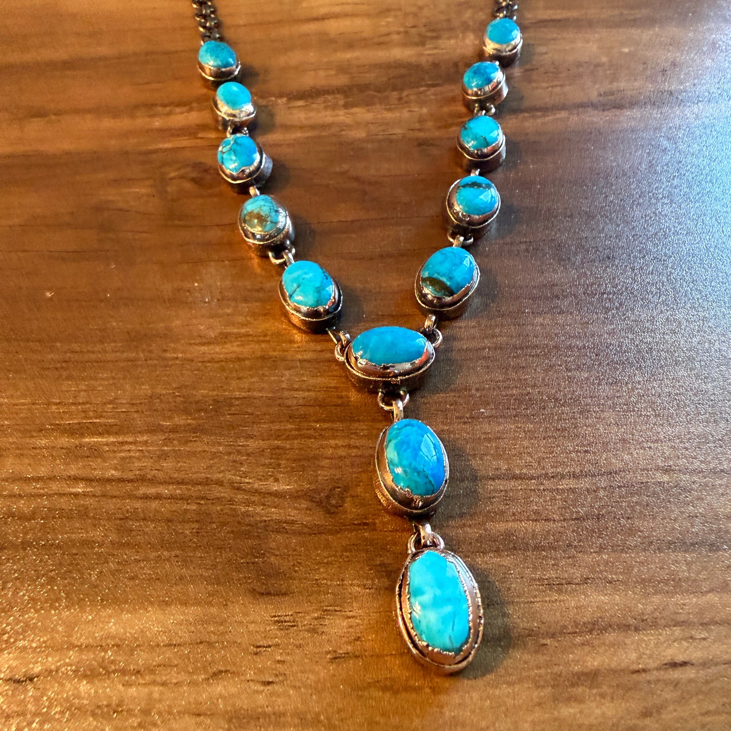 Handcrafted Turquoise Dahlia Stone Necklace Copper Chain 18 Inch