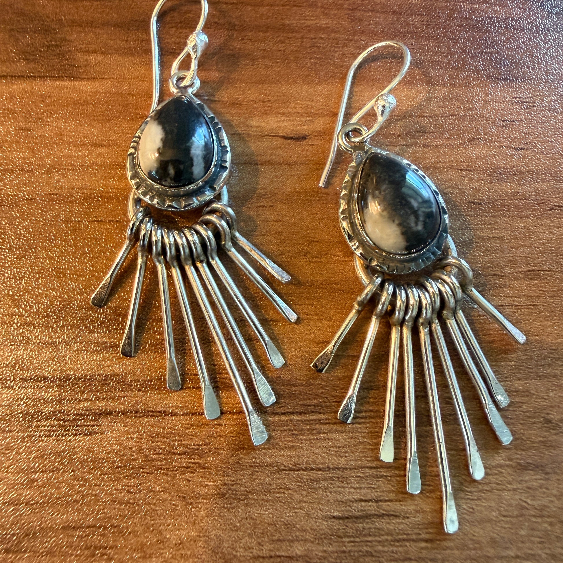White Buffalo Turquoise Sterling Silver Dangle Earrings 2.7 Inches Silver Elegant