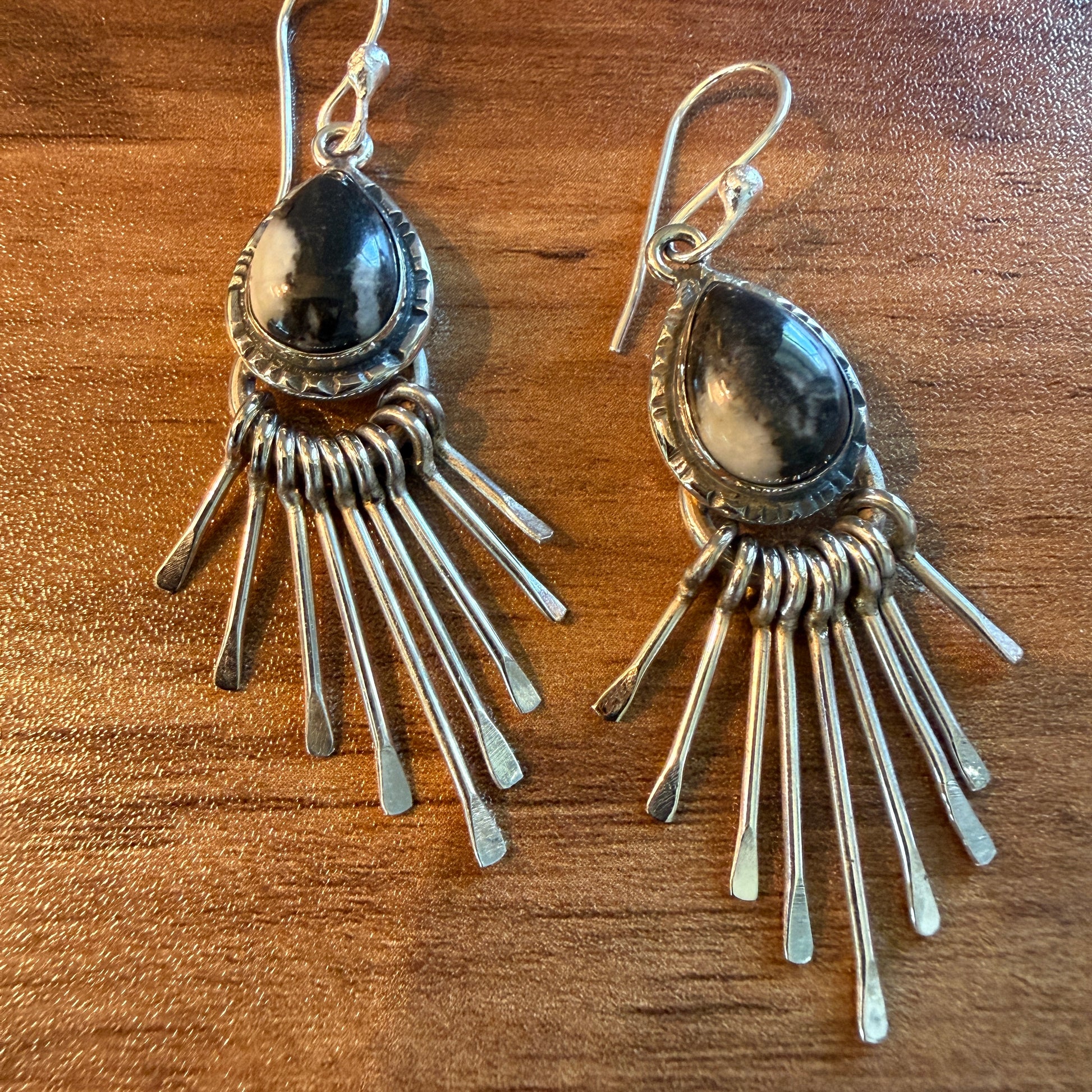 White Buffalo Turquoise Sterling Silver Dangle Earrings 2.7 Inches Silver Elegant