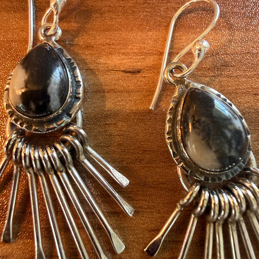 White Buffalo Turquoise Sterling Silver Dangle Earrings 2.7 Inches