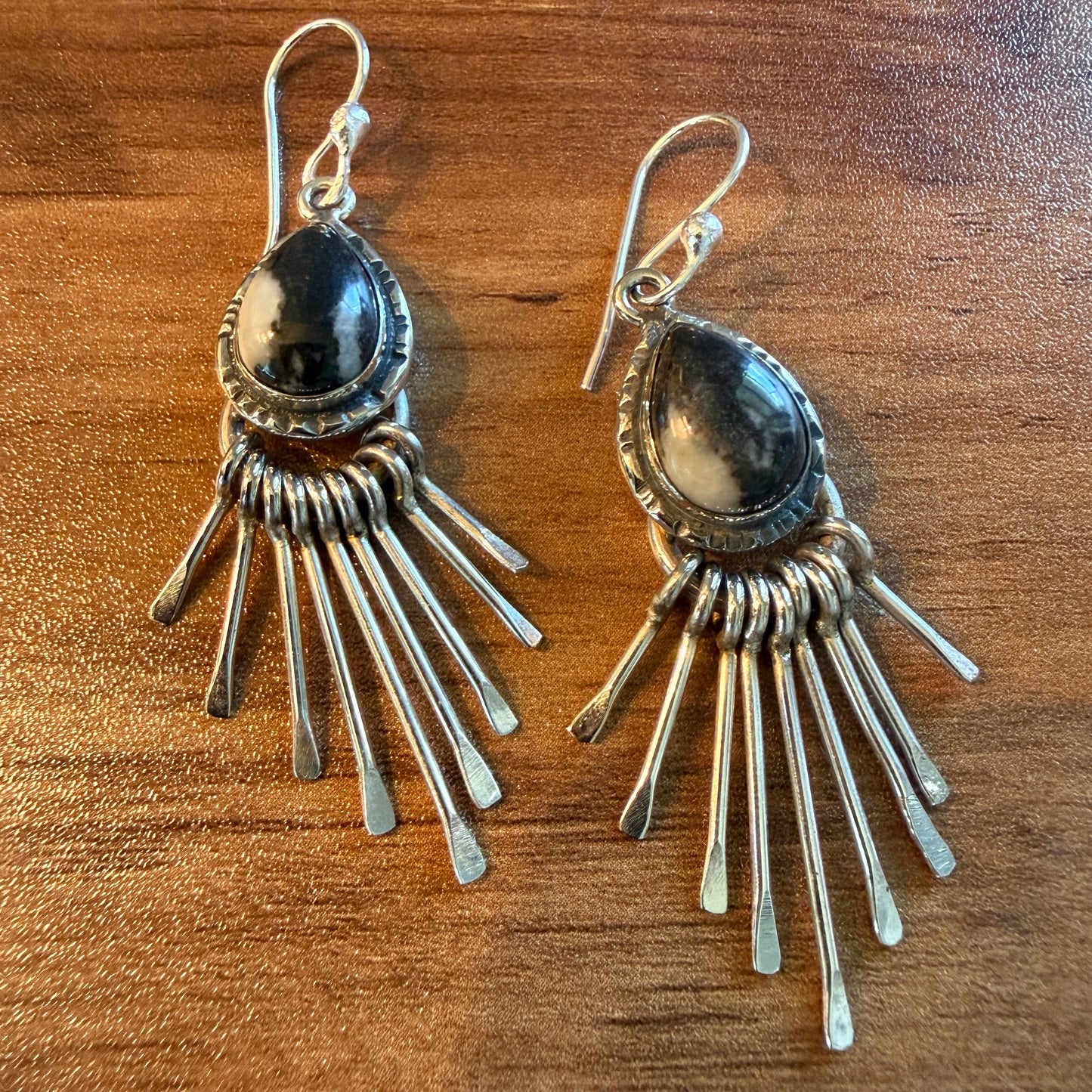 White Buffalo Turquoise Sterling Silver Dangle Earrings 2.7 Inches Silver Elegant