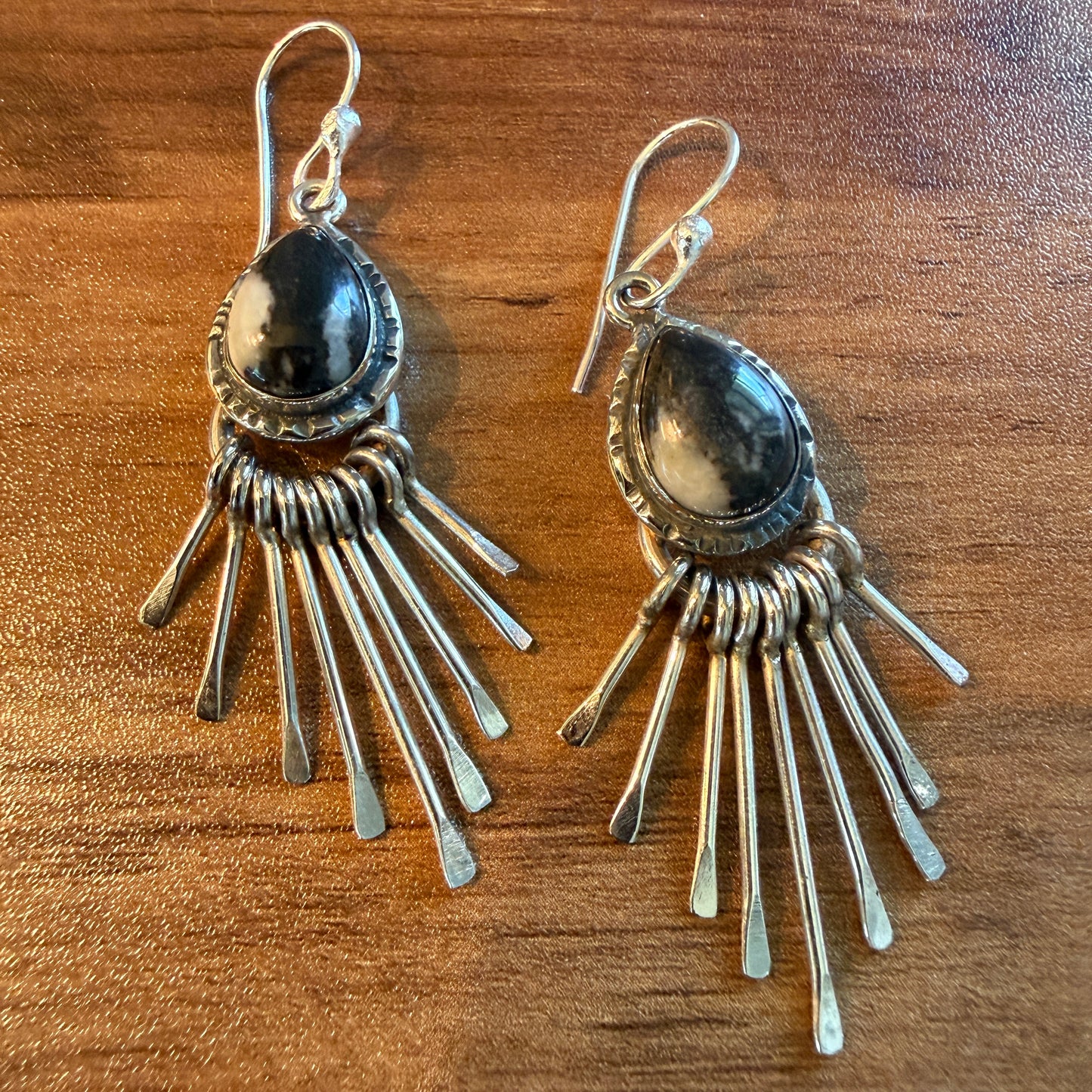 White Buffalo Turquoise Sterling Silver Dangle Earrings 2.7 Inches Silver Elegant