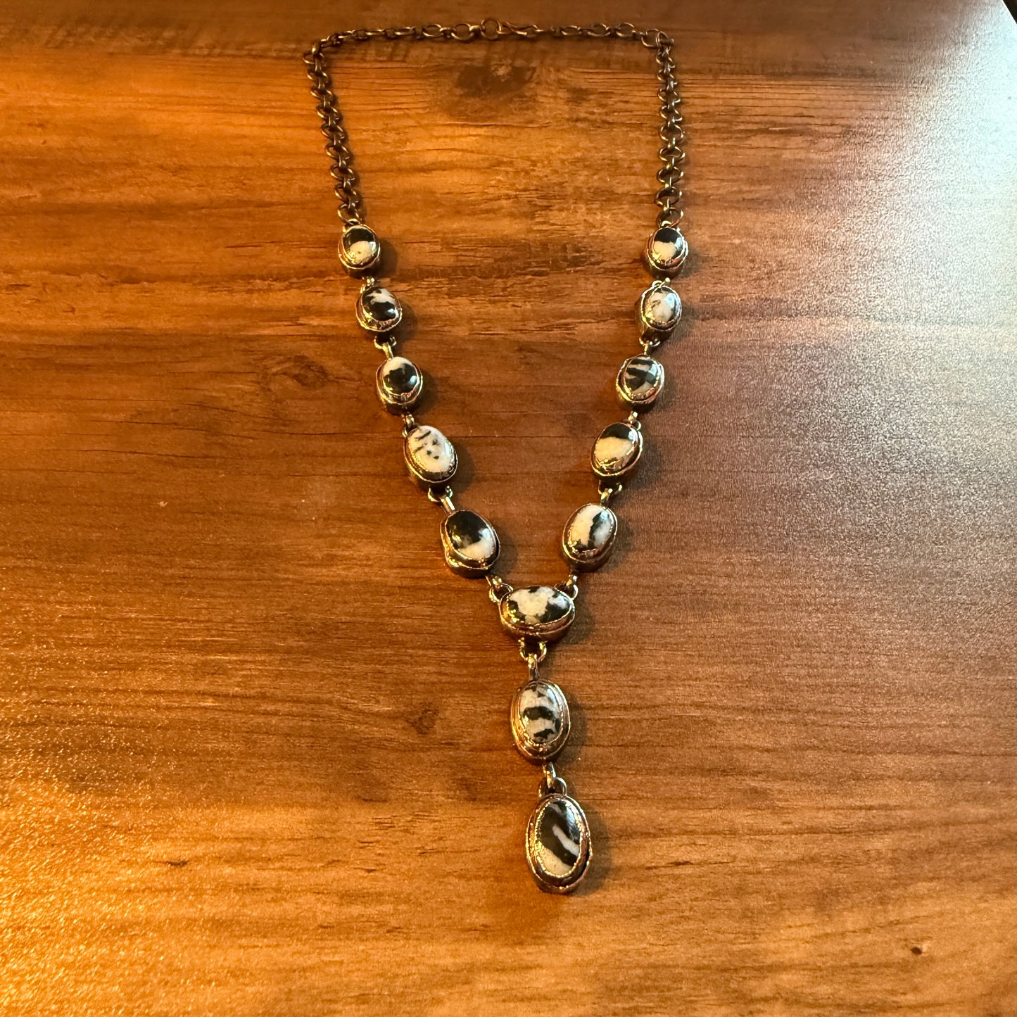 Handcrafted White Buffalo Dahlia Necklace With Copper Chain 18 Inch