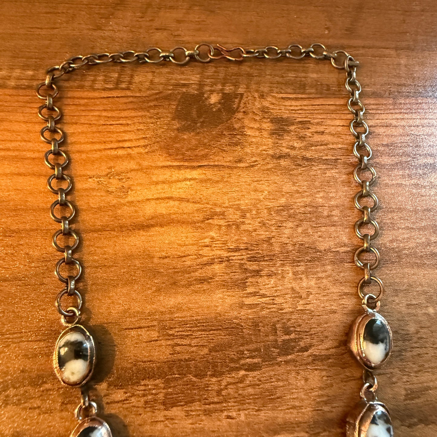 Handcrafted White Buffalo Dahlia Necklace With Copper Chain 18 Inch