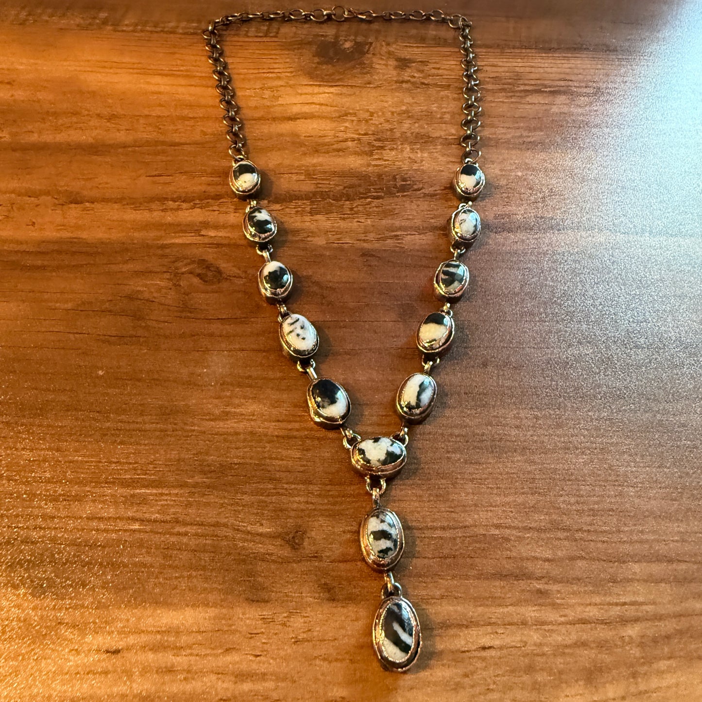 Handcrafted White Buffalo Dahlia Necklace With Copper Chain 18 Inch