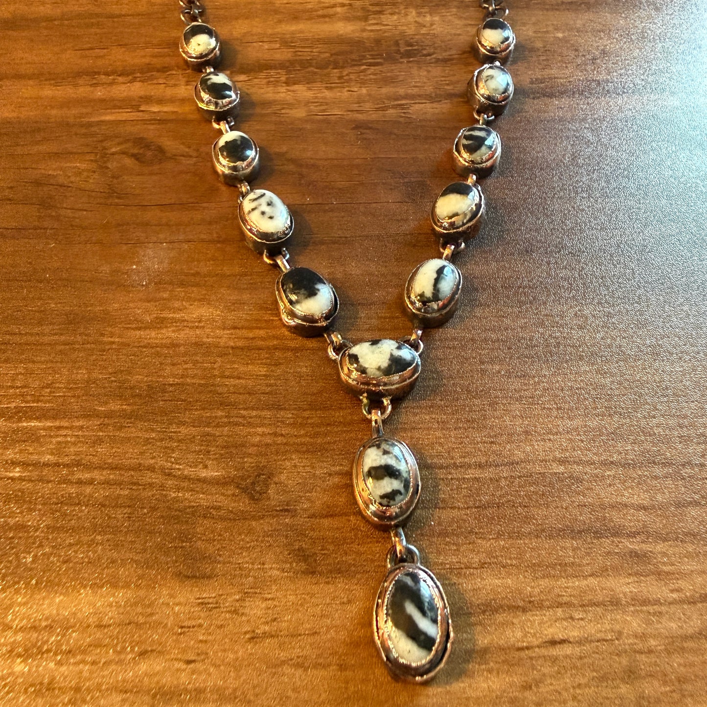 Handcrafted White Buffalo Dahlia Necklace With Copper Chain 18 Inch