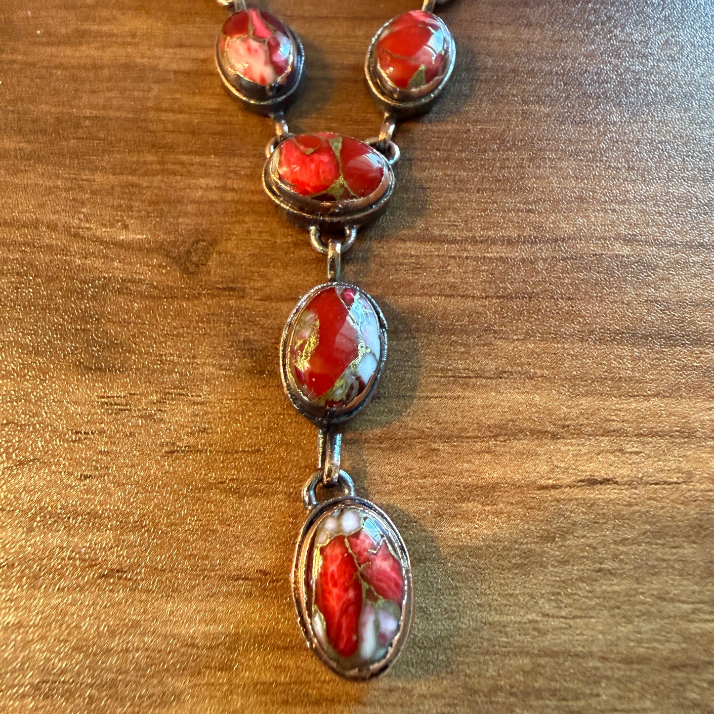 Handcrafted Red Rose Dahlia Gemstone Necklace With Copper Chain 18 Inch