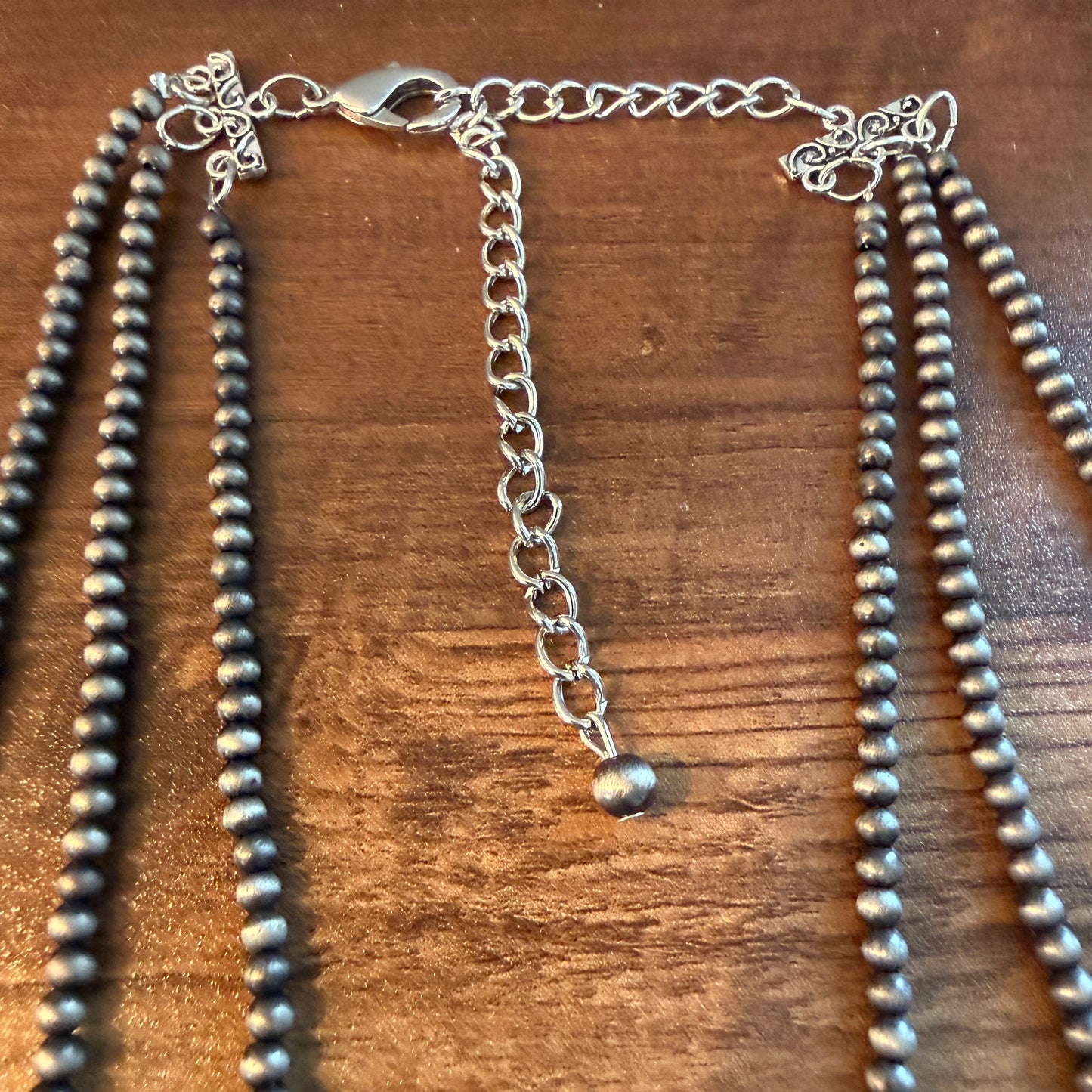 Handmade Thunderbird Necklace Three Strand 4mm Navajo Beads