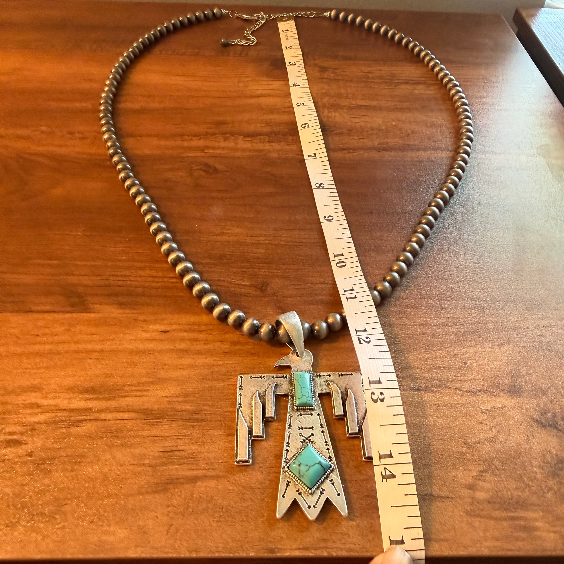 Handcrafted Thunderbird 6mm Pearl Bead Necklace 28 Inch Silver Elegant