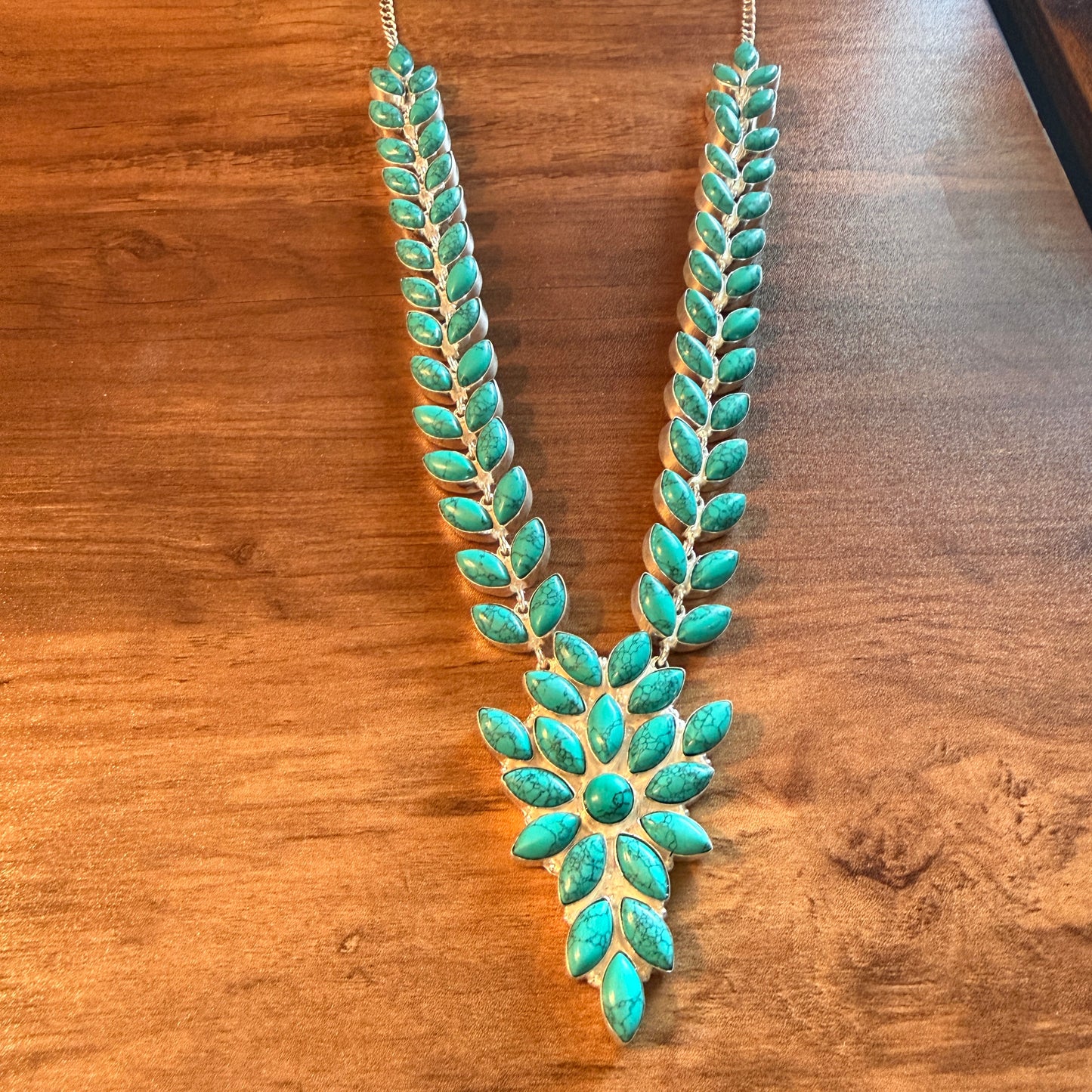 Blue Turquoise Gemstone Necklace In 925 Sterling Silver 18 Inch