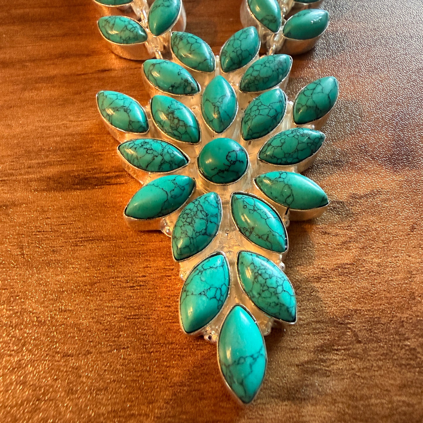 Blue Turquoise Gemstone Necklace In 925 Sterling Silver 18 Inch