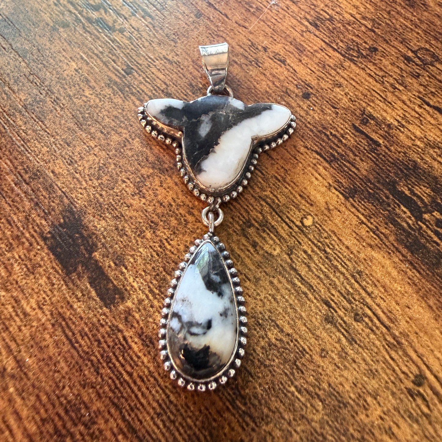 White Buffalo Turquoise Dahlia Pendant 925 Sterling Silver Handcrafted