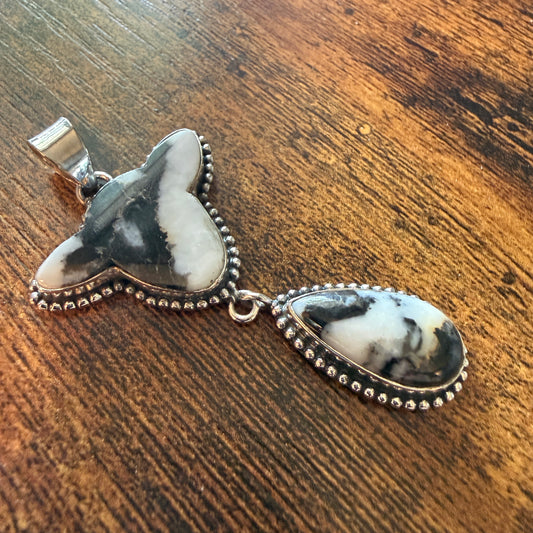 White Buffalo Turquoise Dahlia Pendant 925 Sterling Silver Handcrafted