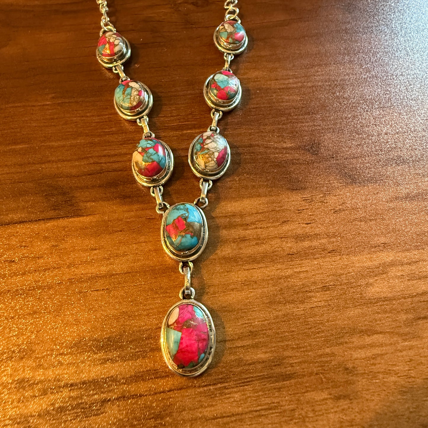 Cotton Candy Dahlia Necklace Spiny Turquoise Gemstone In Sterling Silver 18 Inch