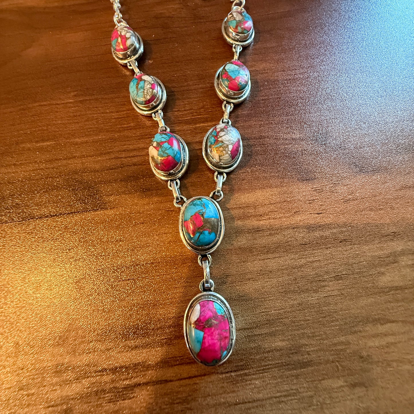 Cotton Candy Dahlia Necklace Spiny Turquoise Gemstone In Sterling Silver 18 Inch