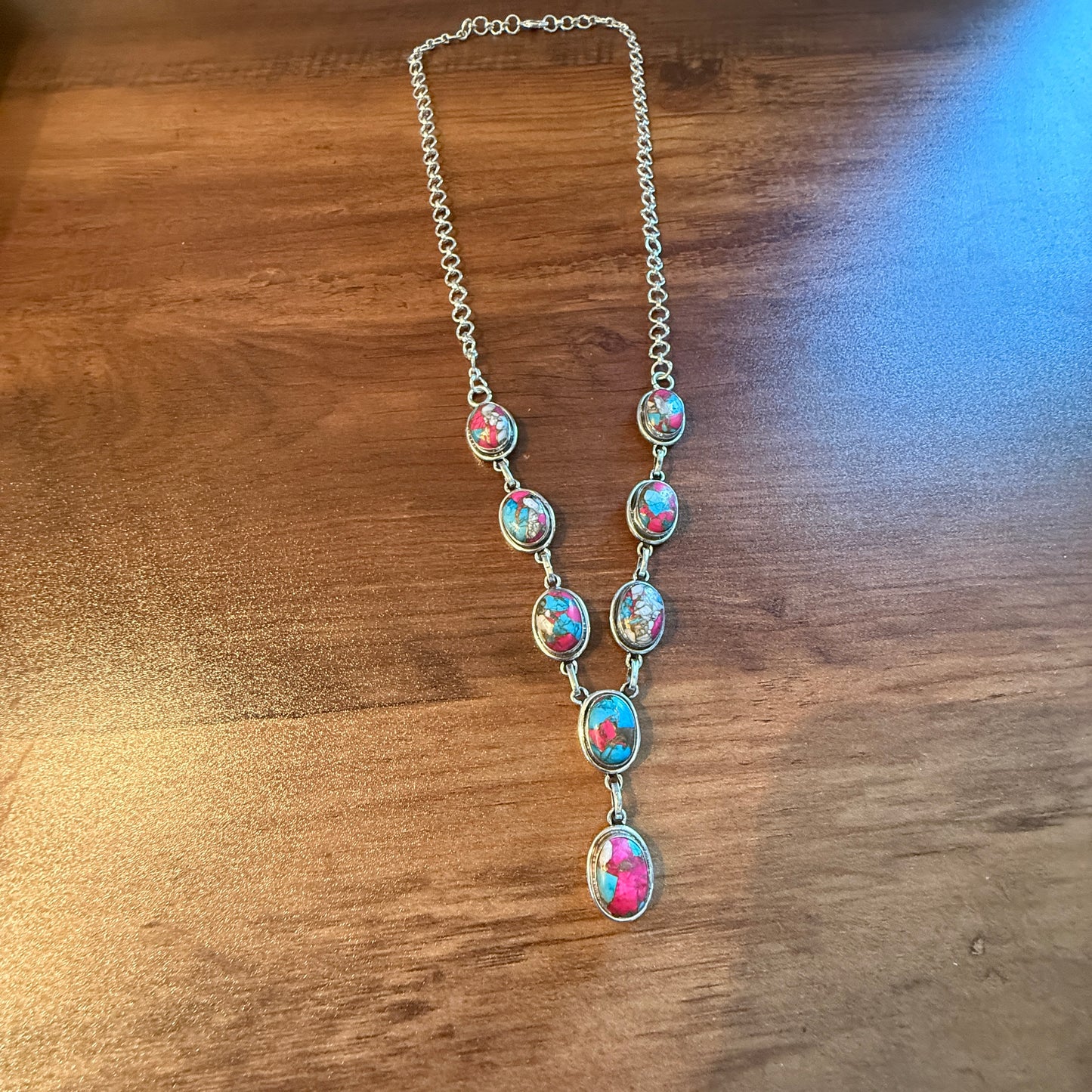 Cotton Candy Dahlia Necklace Spiny Turquoise Gemstone In Sterling Silver 18 Inch