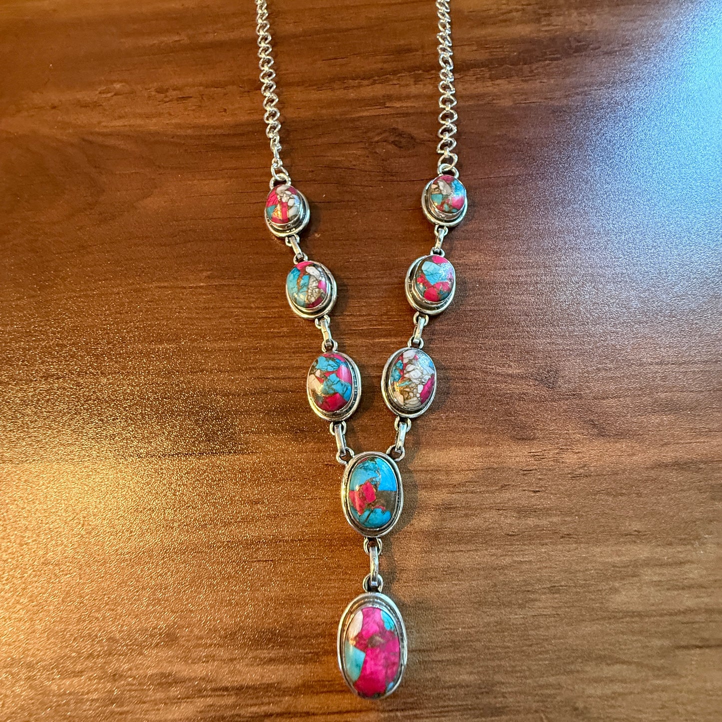 Cotton Candy Dahlia Necklace Spiny Turquoise Gemstone In Sterling Silver 18 Inch