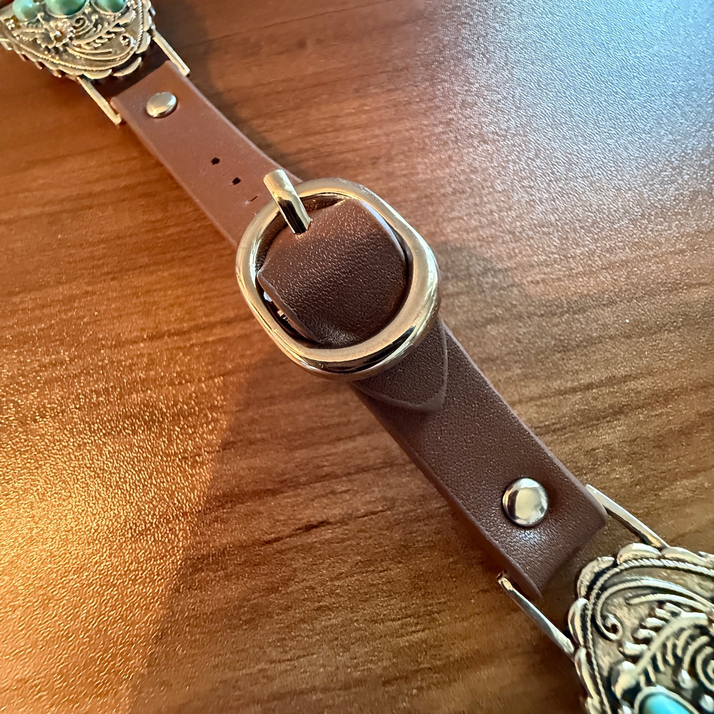 Handcrafted Cowgirl Apple Watch Band Turquoise Floral Brown Leather 38 to 40mm
