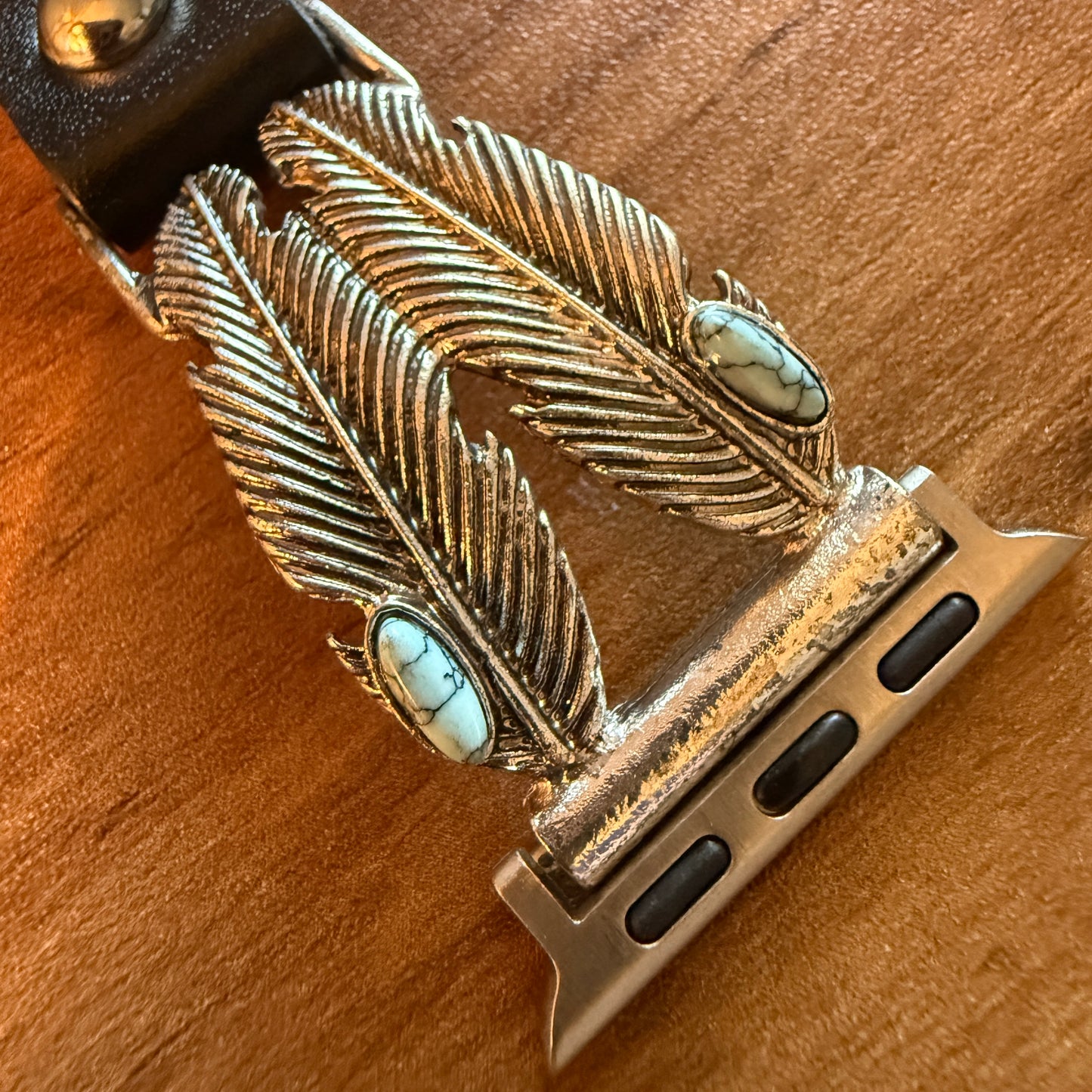 Handcrafted Navajo Style Apple Watch Band Turquoise Feather Leather